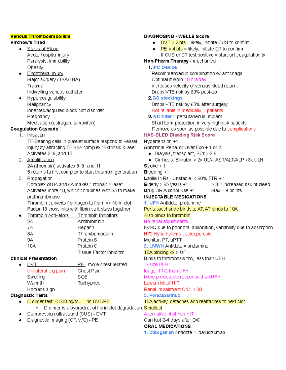 Venous Thromboembolism (condensed ) - Venous Thromboembolism Virchow's ...