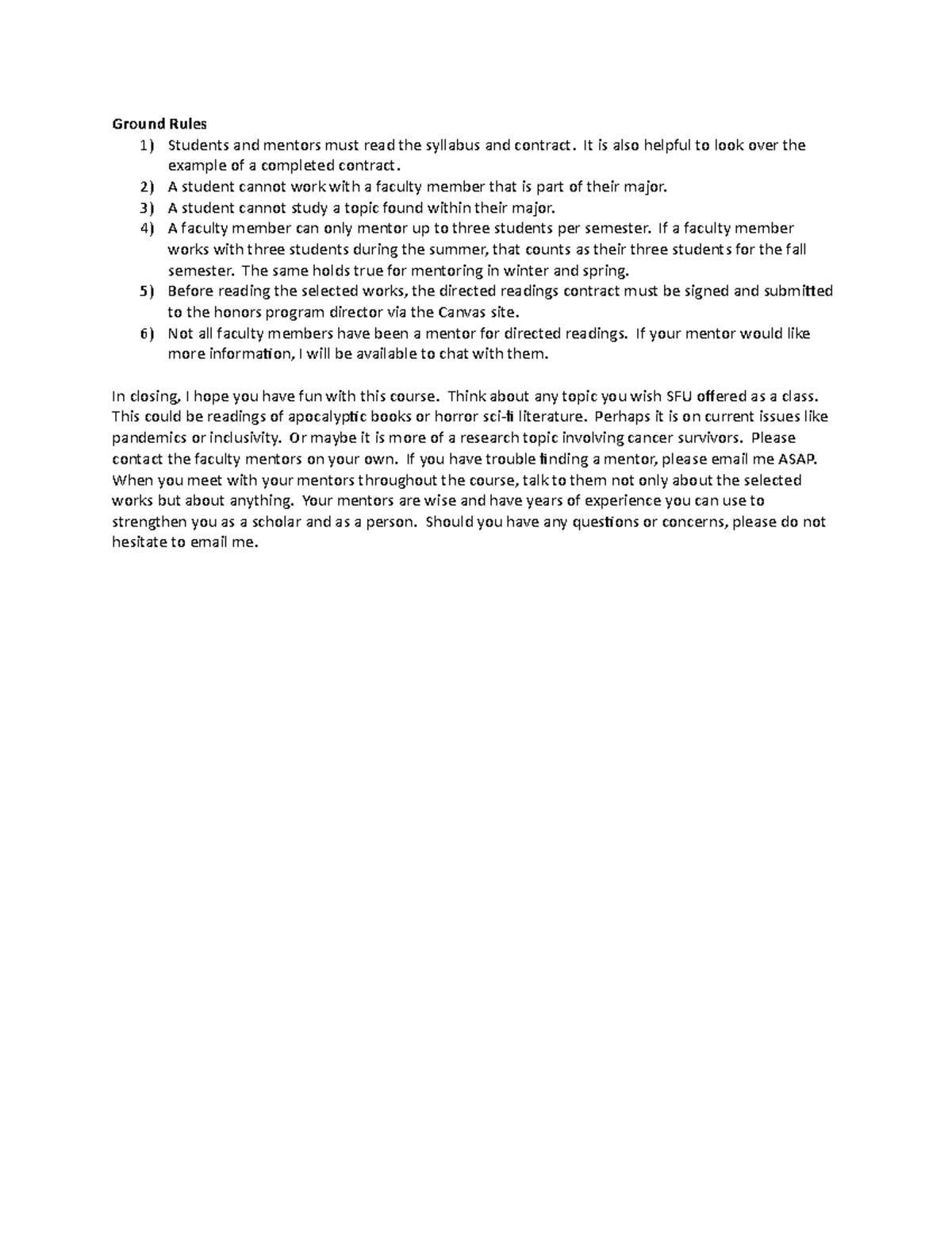 Ground Rules Directed Readings Fall 2022 Ground Rules 1) Students and