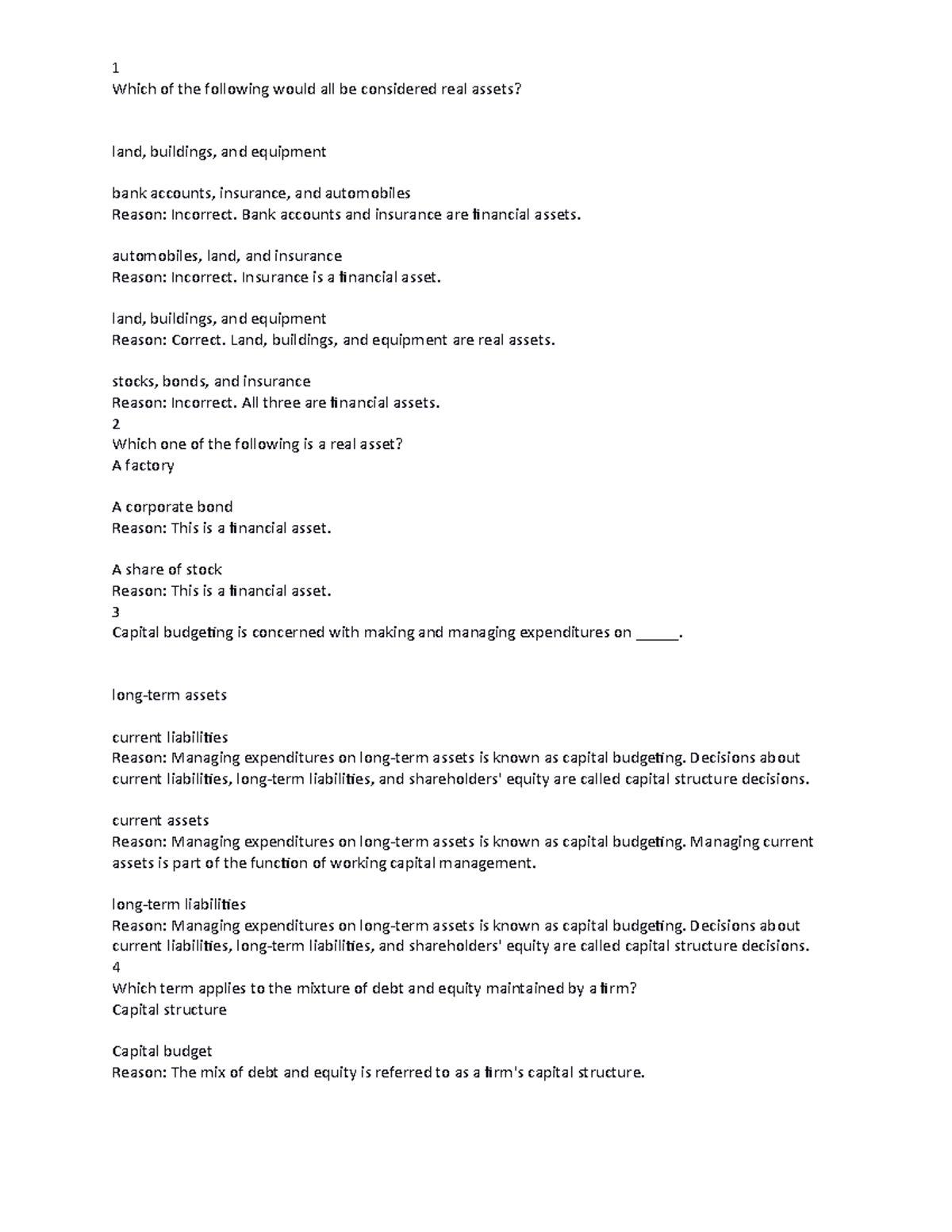 CHapter 1-finance - 1 Which of the following would all be considered ...