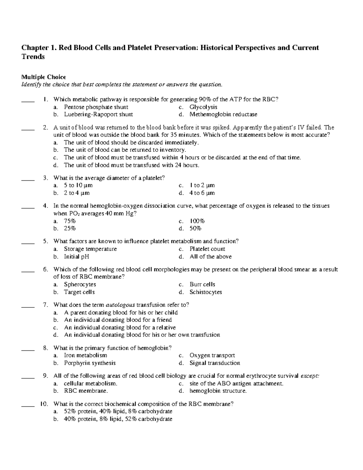 Ch01: Test bank for Modern Blood Banking and Transfusion Practices by ...