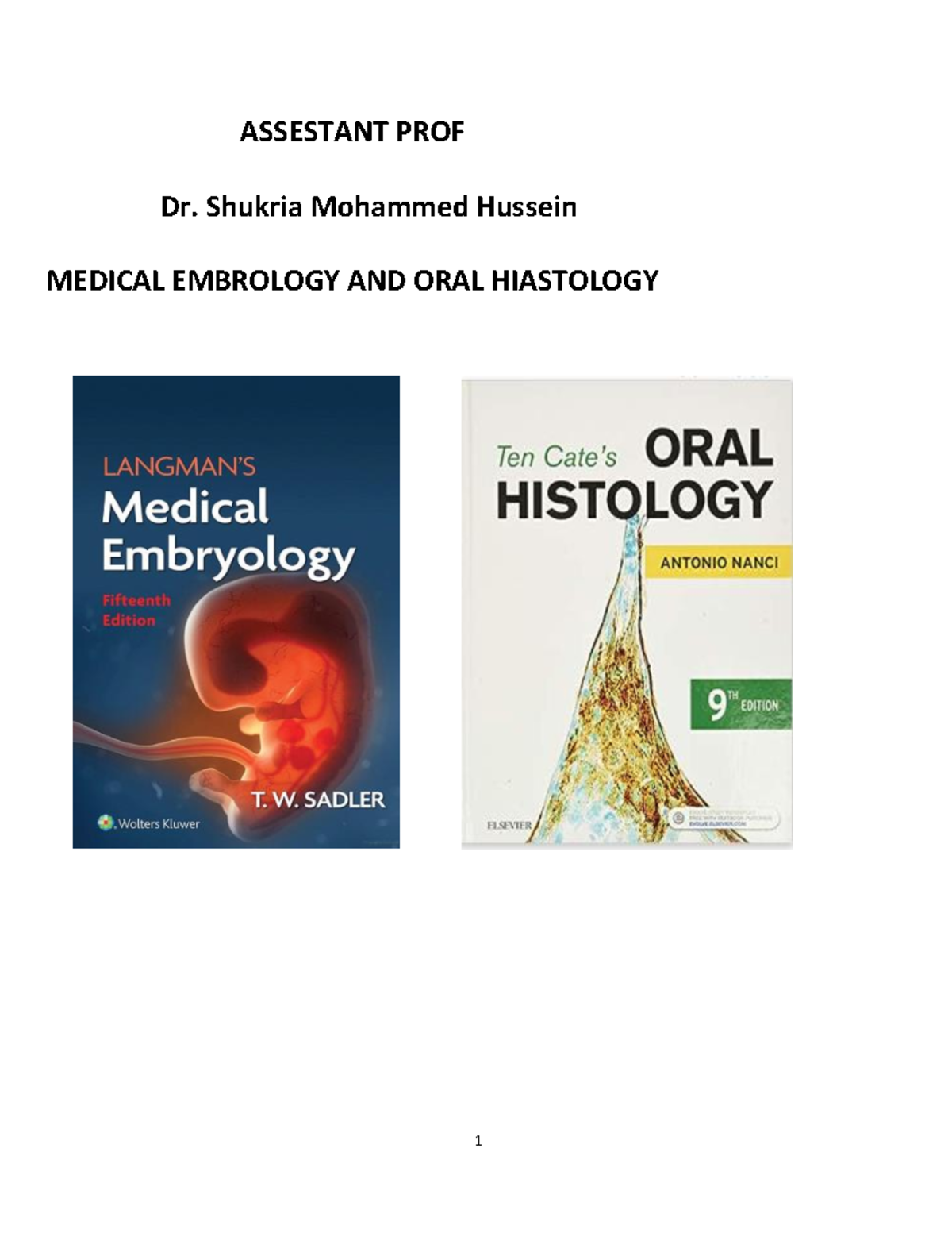 ORAL Histo All LECT 2023 2024 - ASSESTANT PROF Dr. Shukria Mohammed ...