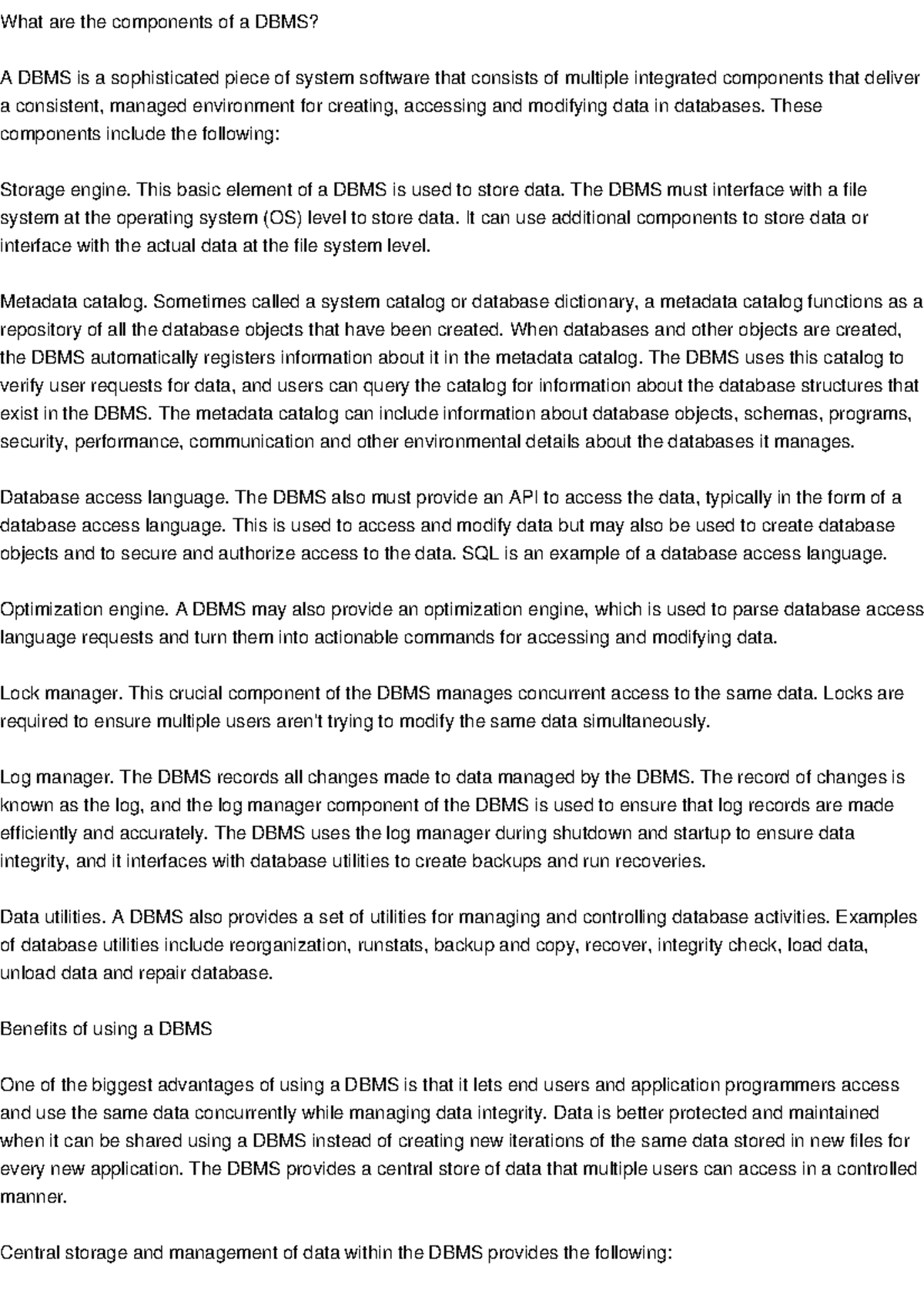 Text To PDF 2 History Of DBMS What Are The Components Of A DBMS A
