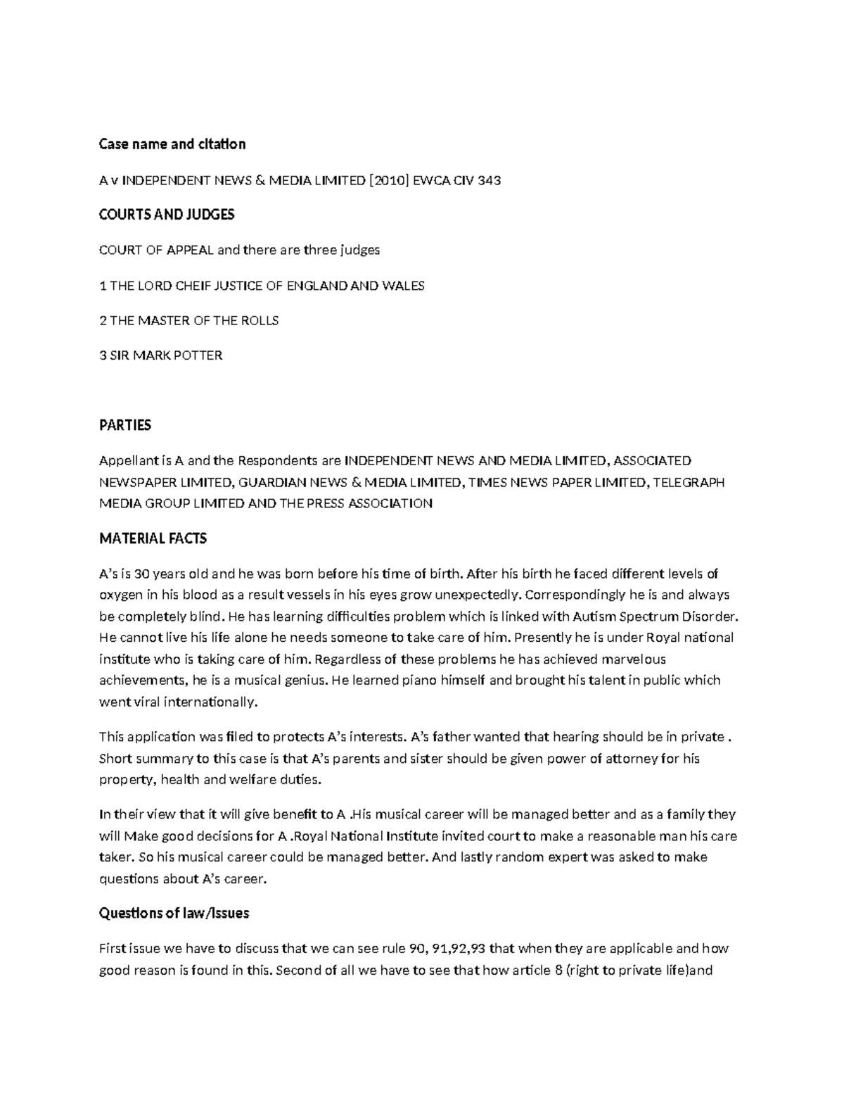 Lsm - Abc - Case name and citation A v INDEPENDENT NEWS & MEDIA LIMITED ...