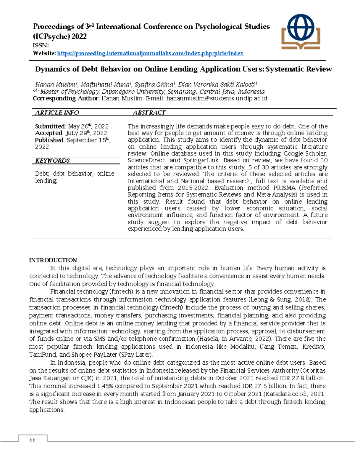70 Article Text 391 1 10 20220915 - Proceedings of 3rd International ...