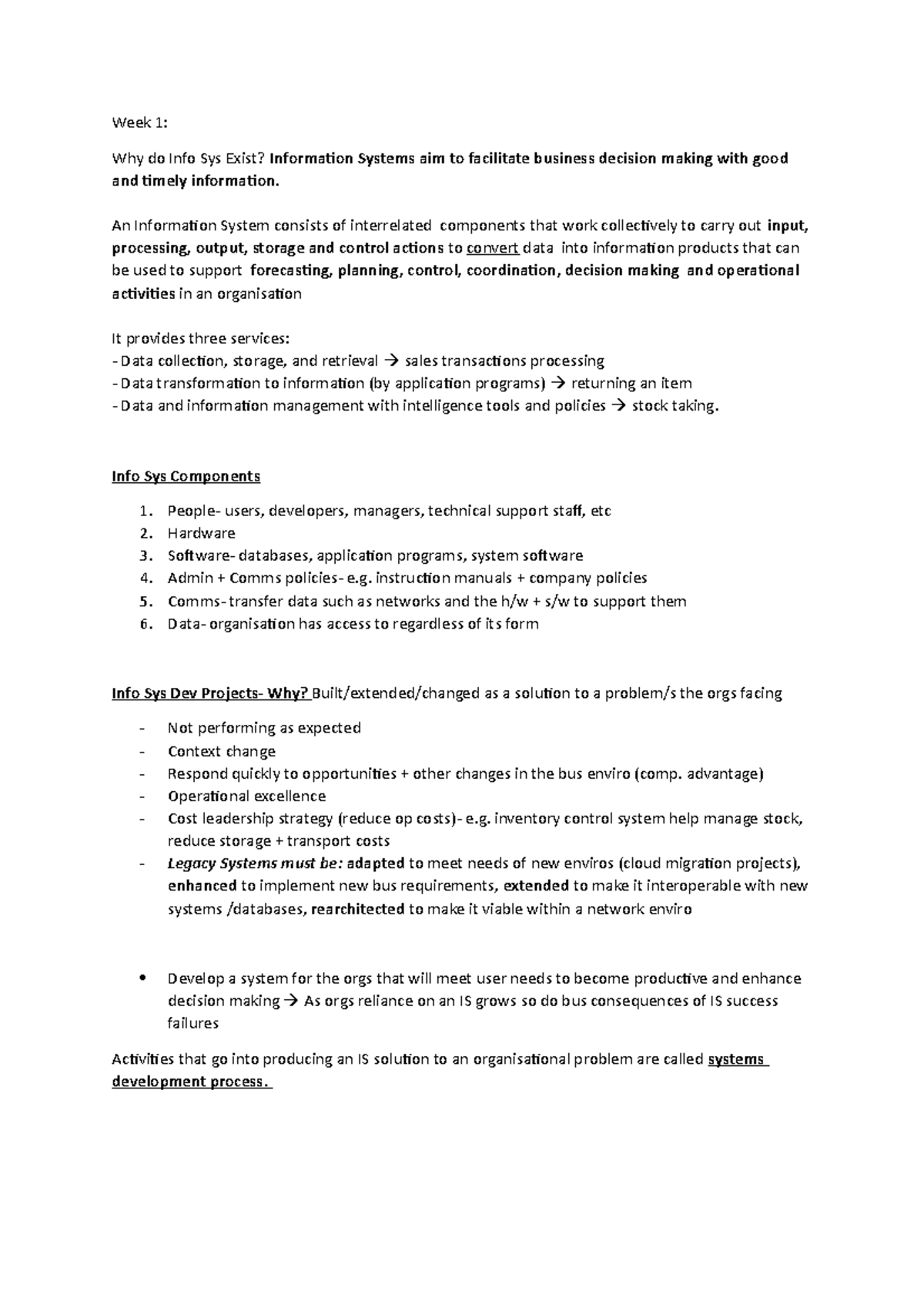 Lecture Notes for Weeks 1-2 - Week 1: Why do Info Sys Exist ...