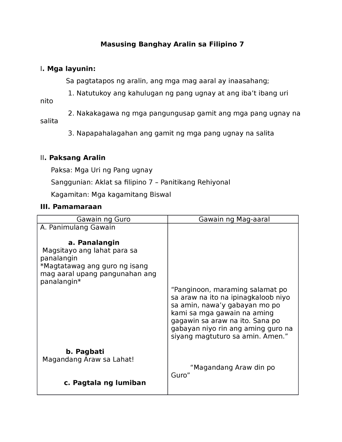 Masusing-Banghay-Aralin - Masusing Banghay Aralin Sa Filipino 7 I. Mga ...