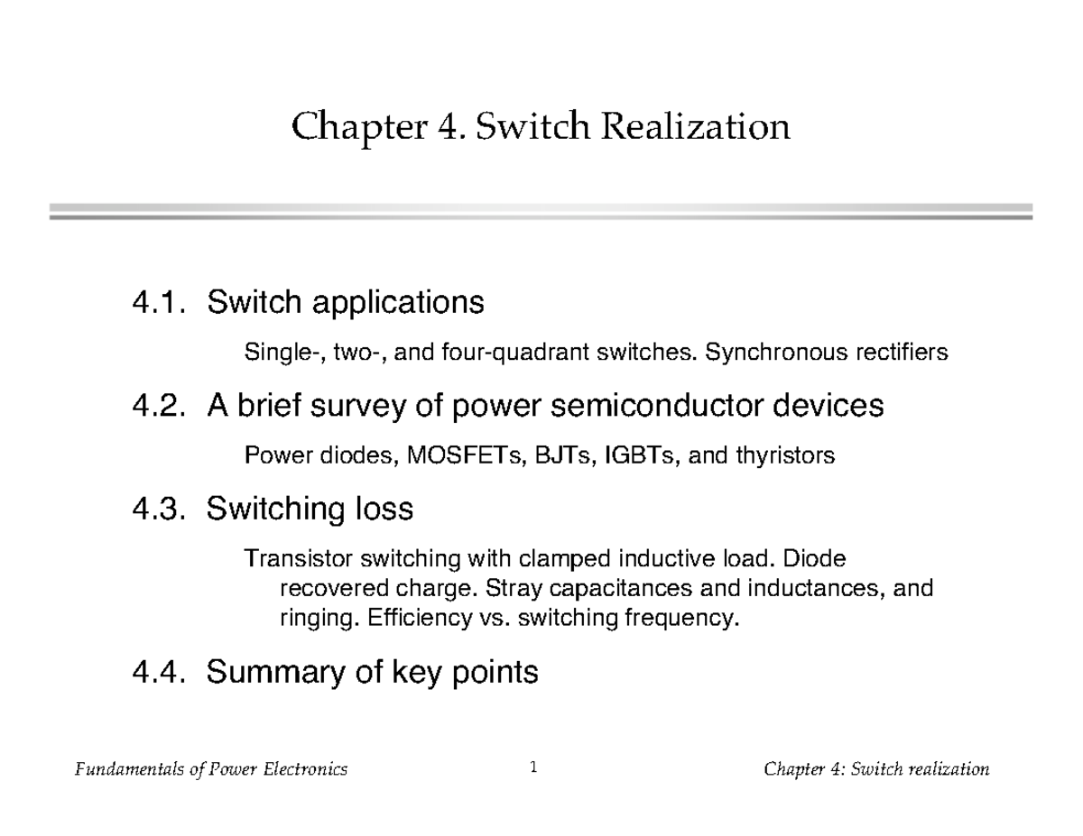 Ch4slides - Lecture notes 3 - Chapter 4. Switch Realization 4. Switch ...