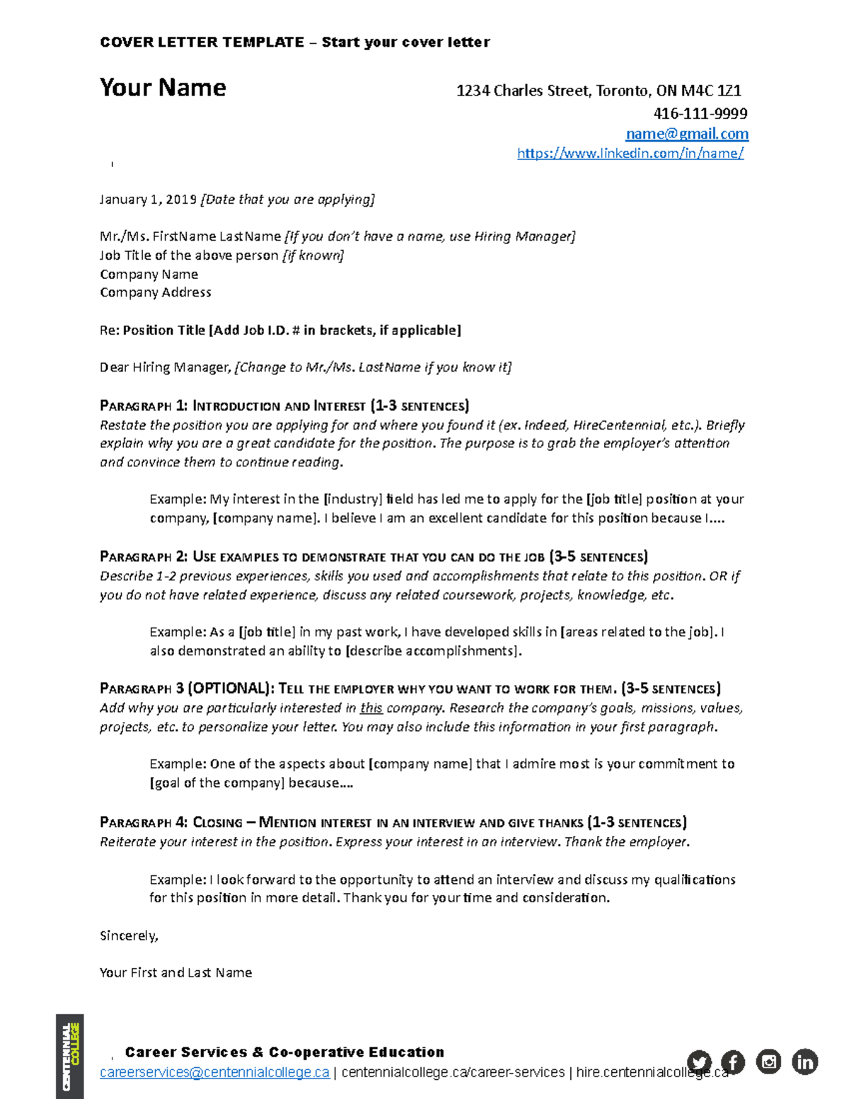 Cover Letter Template Sep 2019 COVER LETTER TEMPLATE Start your