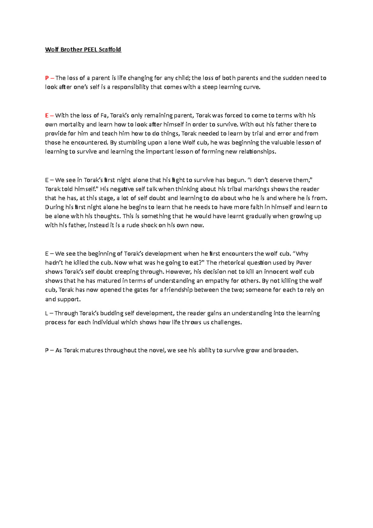 Wolf Brother PEEL Scaffold E With the loss of Fa, Torak’s only