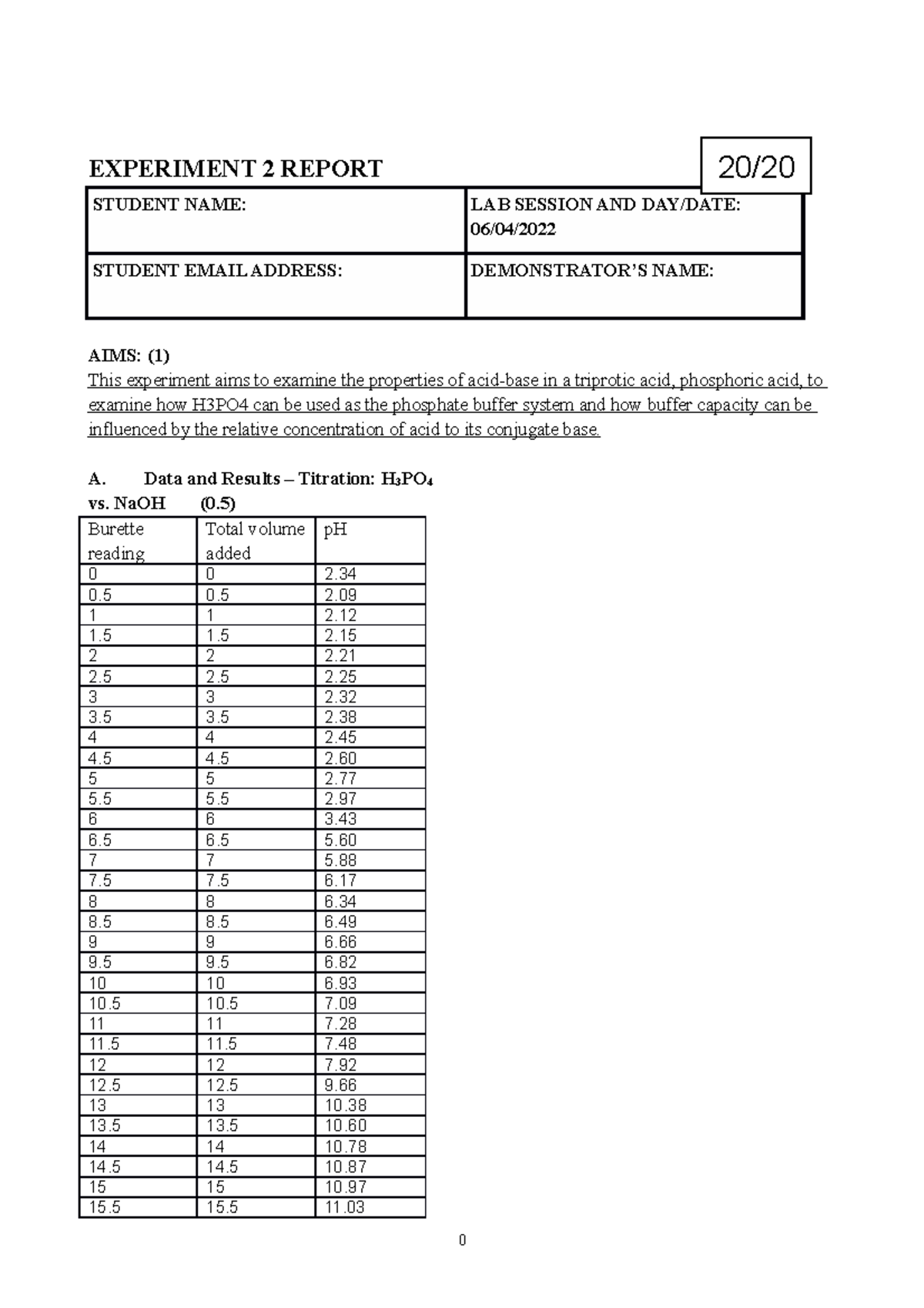 Practical 2 submission - EXPERIMENT 2 REPORT STUDENT NAME: LAB SESSION ...