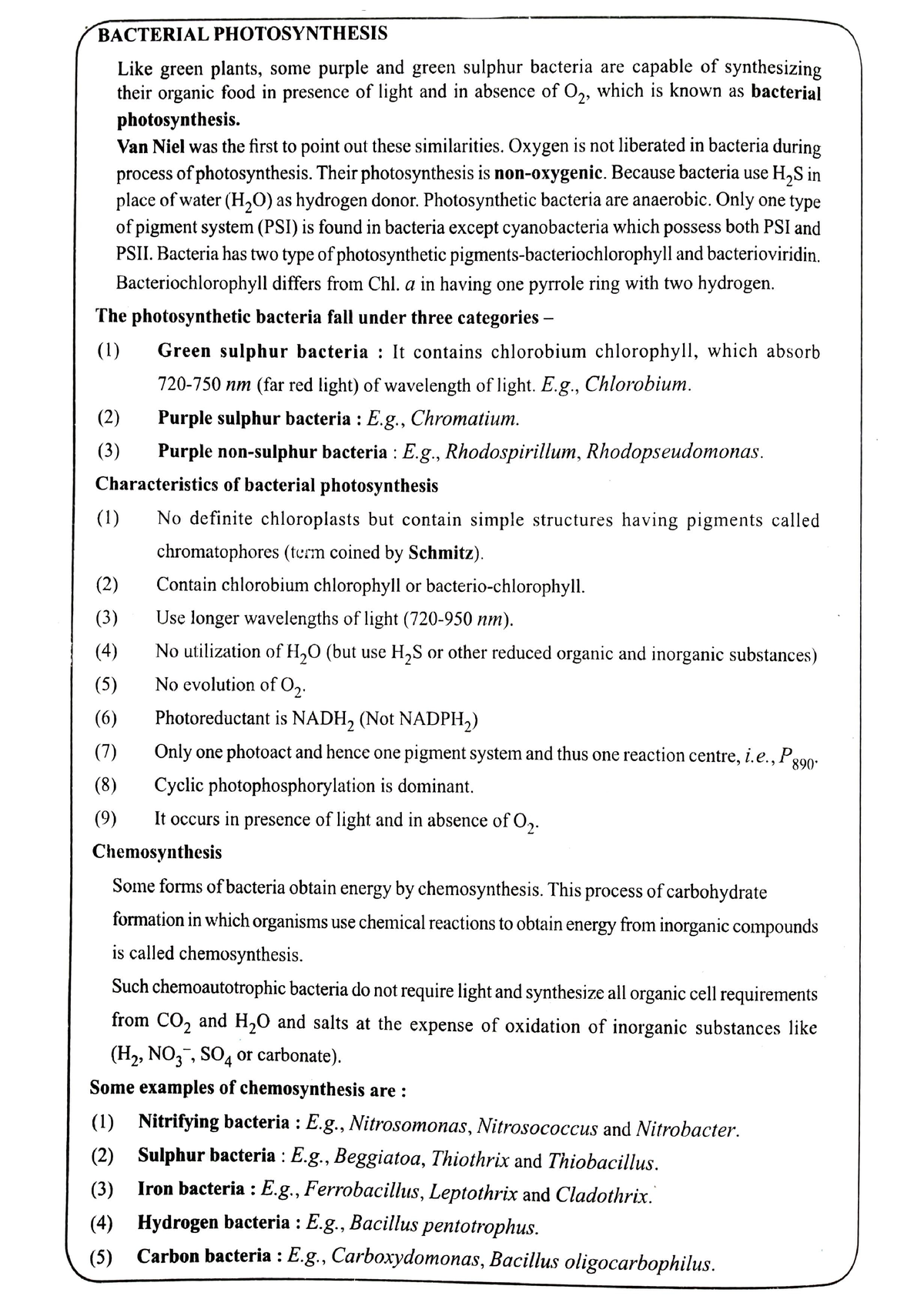 Bacterial photosynthesis - Van Niel was the first to point out these ...