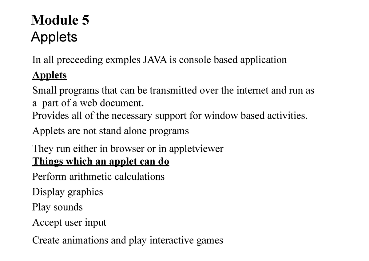 Java Module 5 - In All Preceeding Exmples JAVA Is Console Based ...