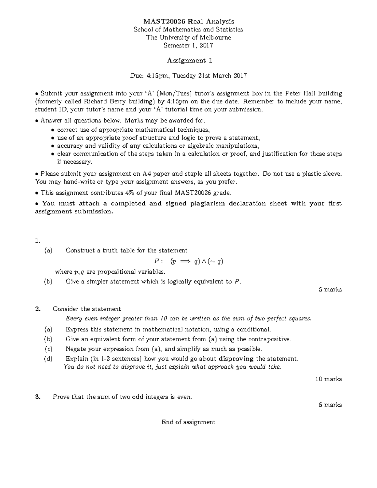 Assignment 1 - MAST20026 Real Analysis School of Mathematics and ...