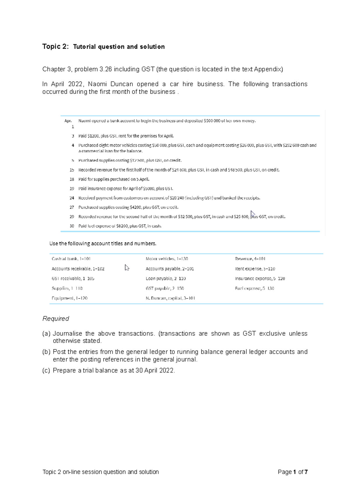 ACC10008Topic 2 GST Tutorial Question and SolutionsJournal Entry