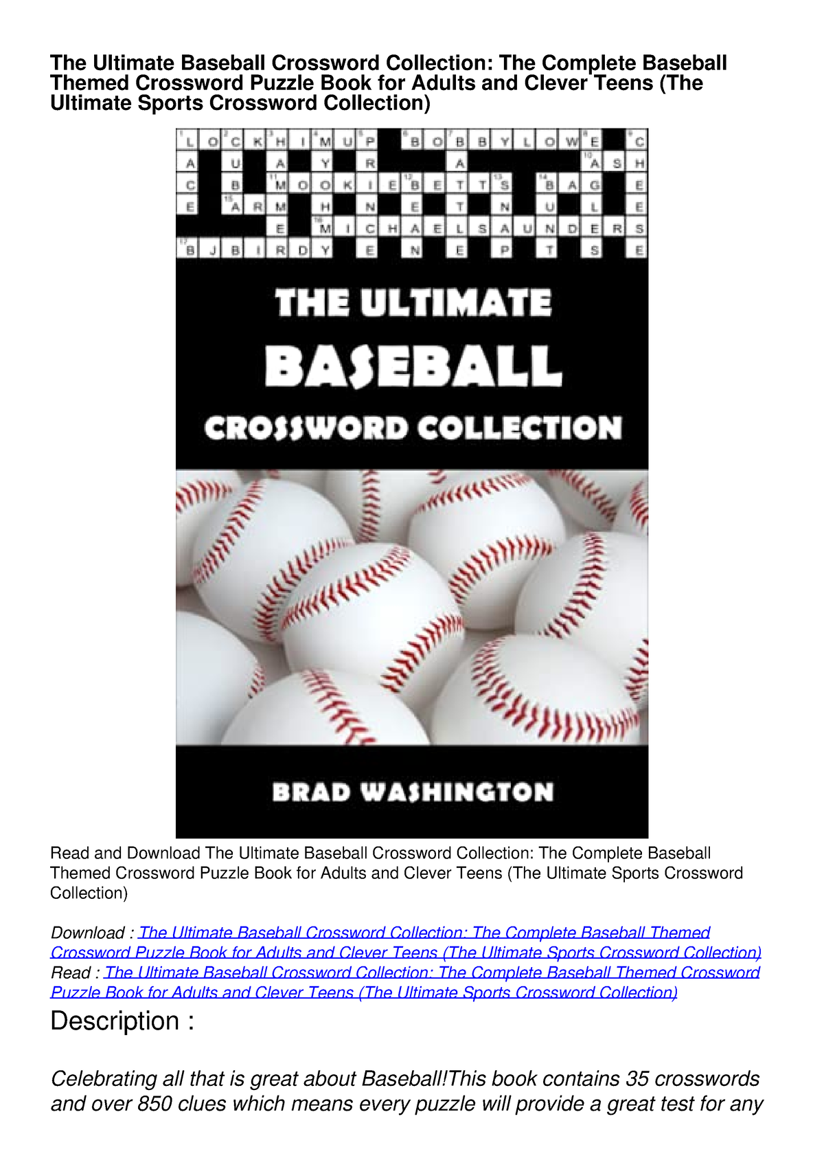 EBOOK The Ultimate Baseball Crossword Collection: The Complete Baseball