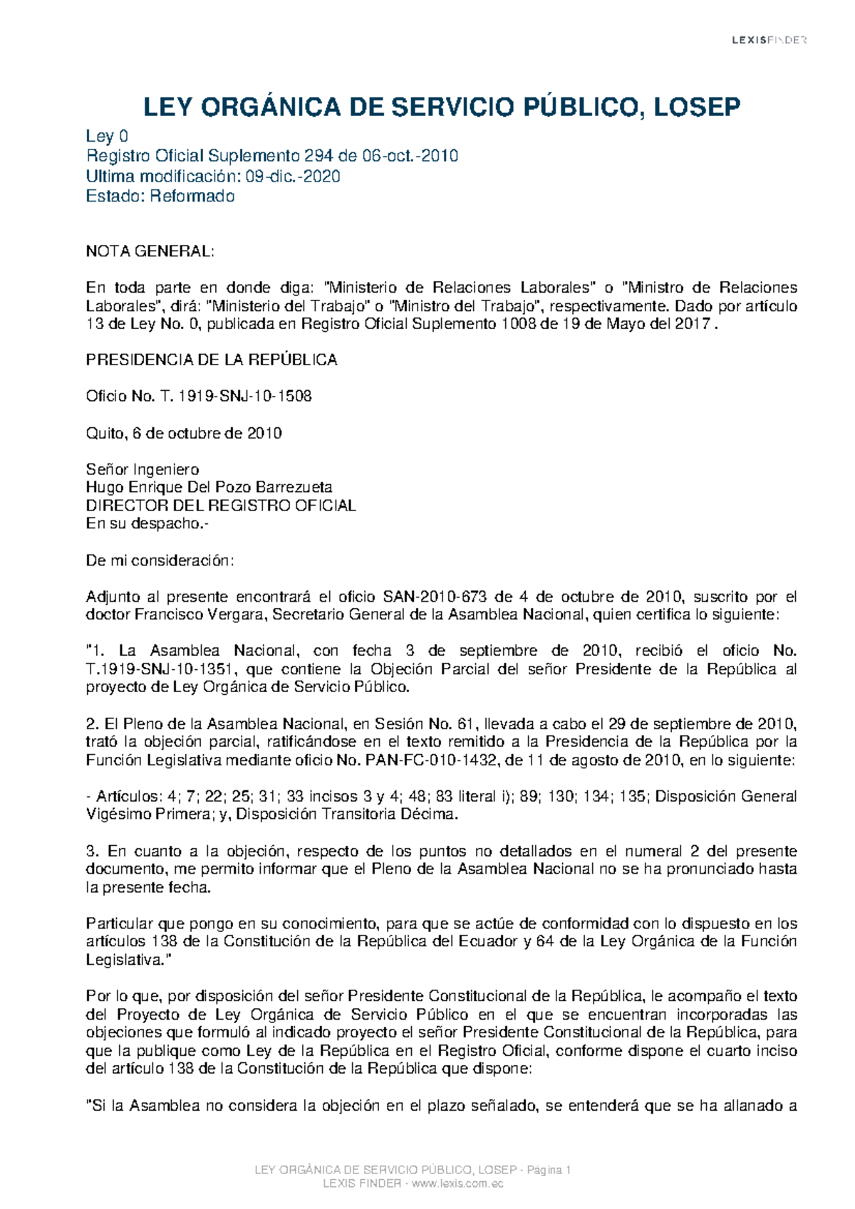 Ley organica servicio publico 2 - LEY ORGÁNICA DE SERVICIO PÚBLICO ...