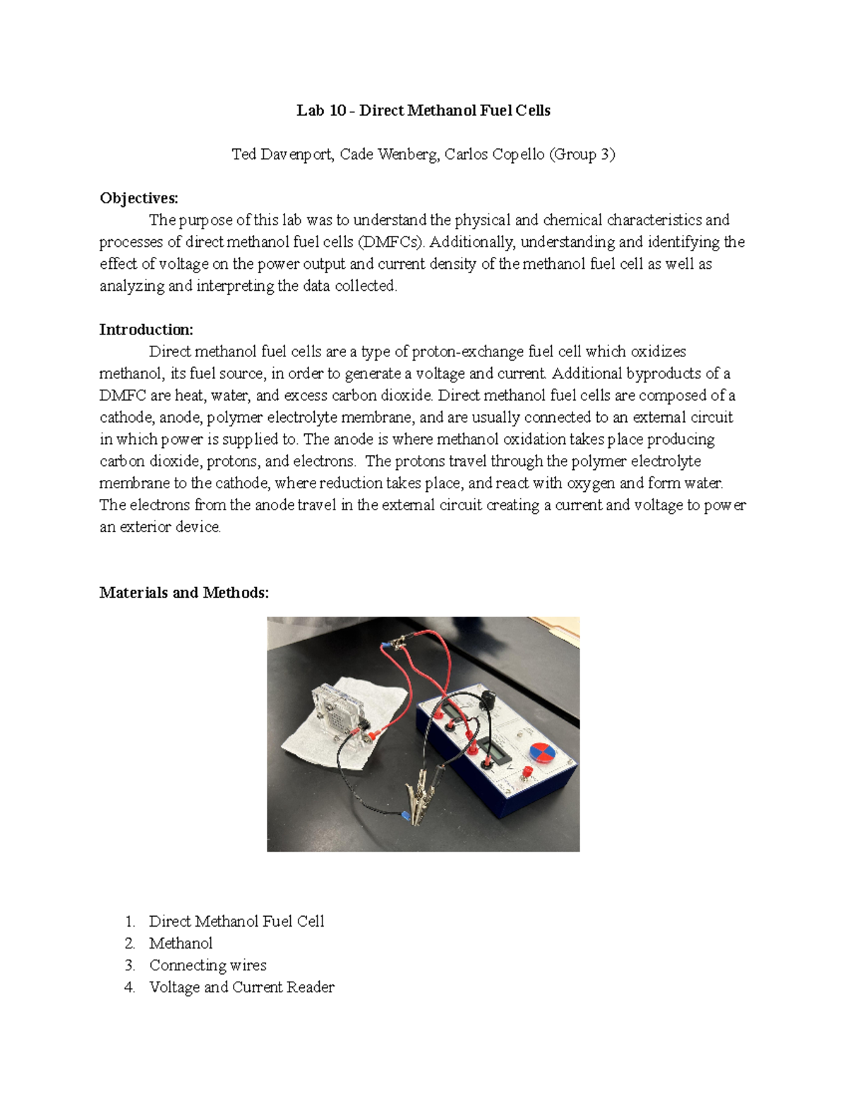 Lab 10 - Direct Methanol Fuel Cells - Additionally, understanding and ...