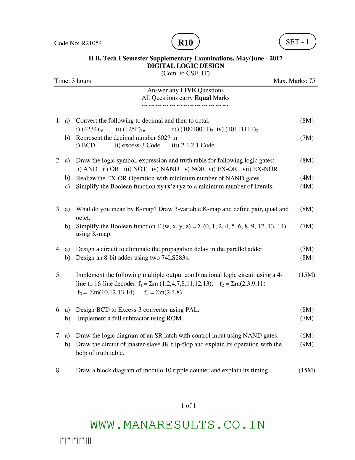 Exam May 2017 - |''|'''||''||'''|||| Code No: R II B. Tech I Semester ...