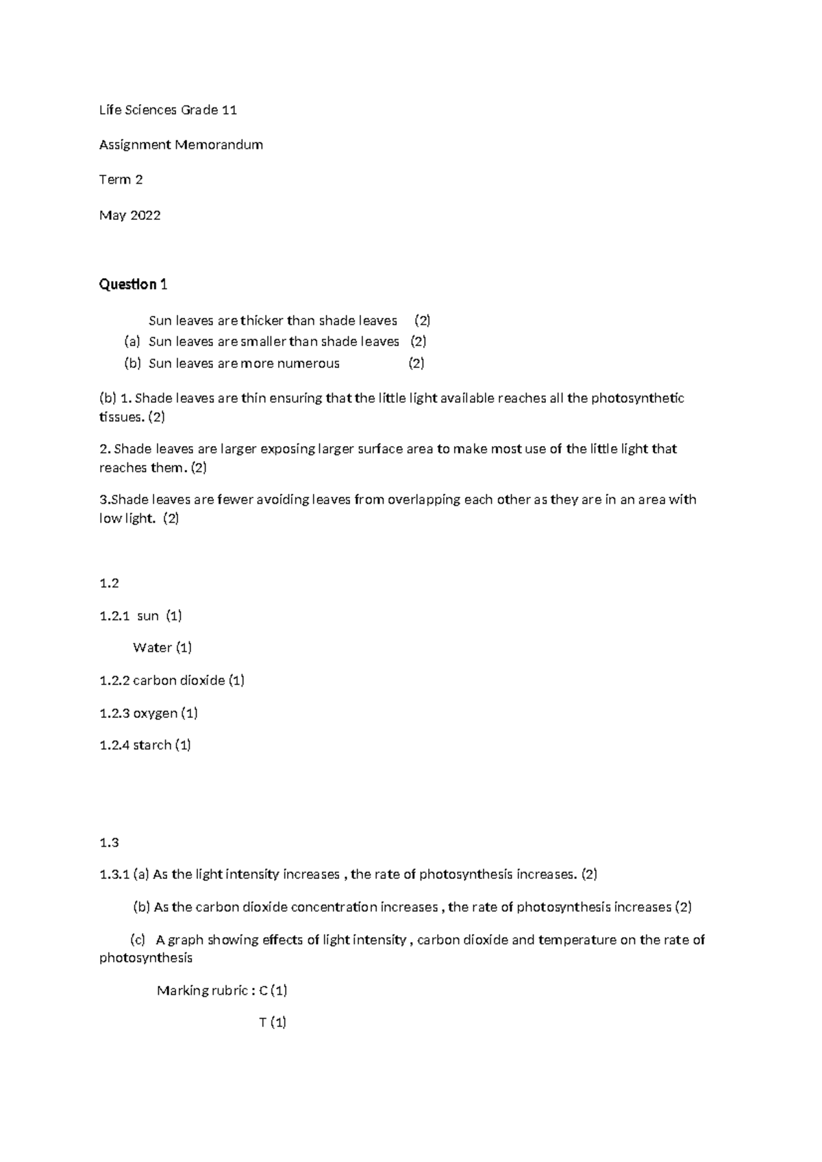 life science grade 11 assignment may 2022