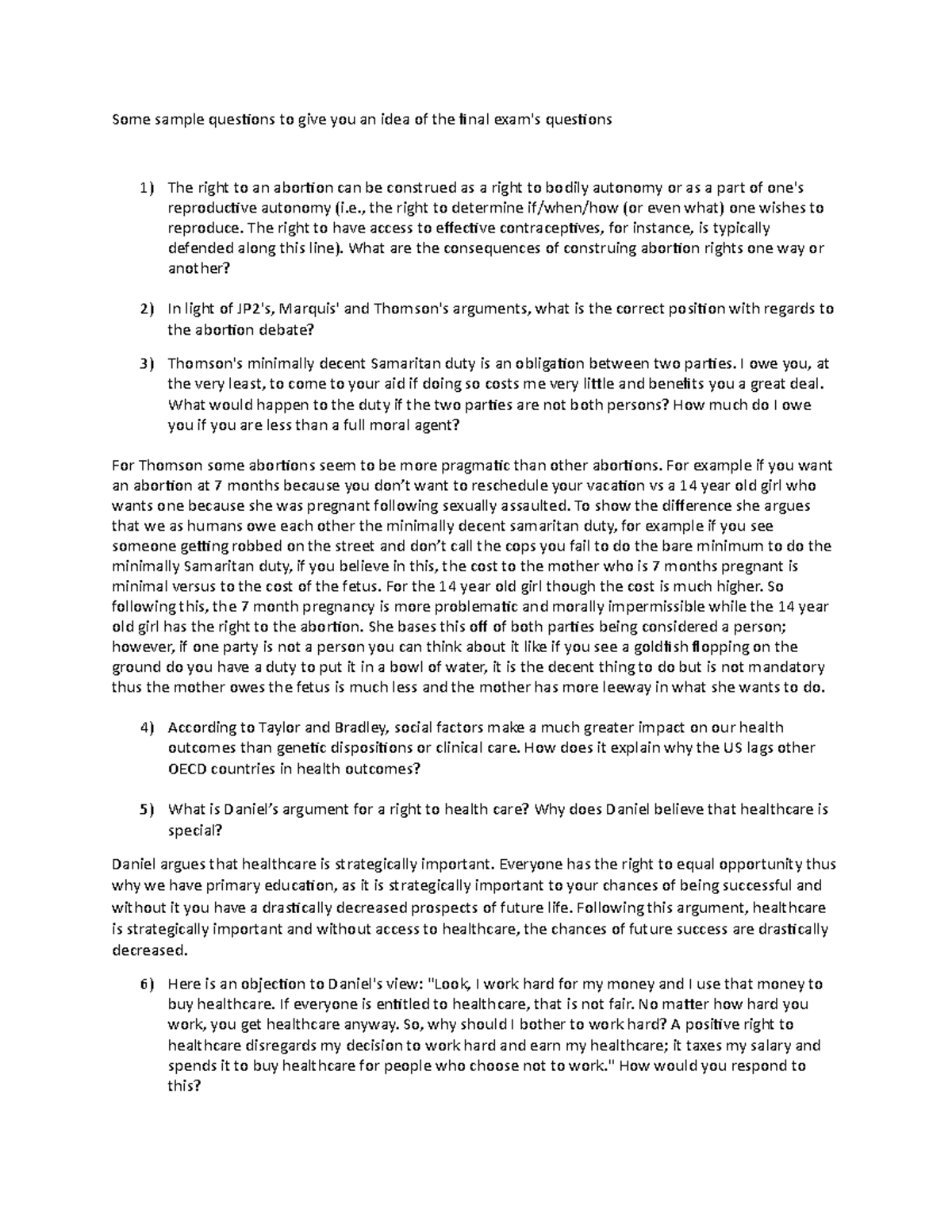 Ethics Final Review Questions - Some sample ques,ons to give you an ...