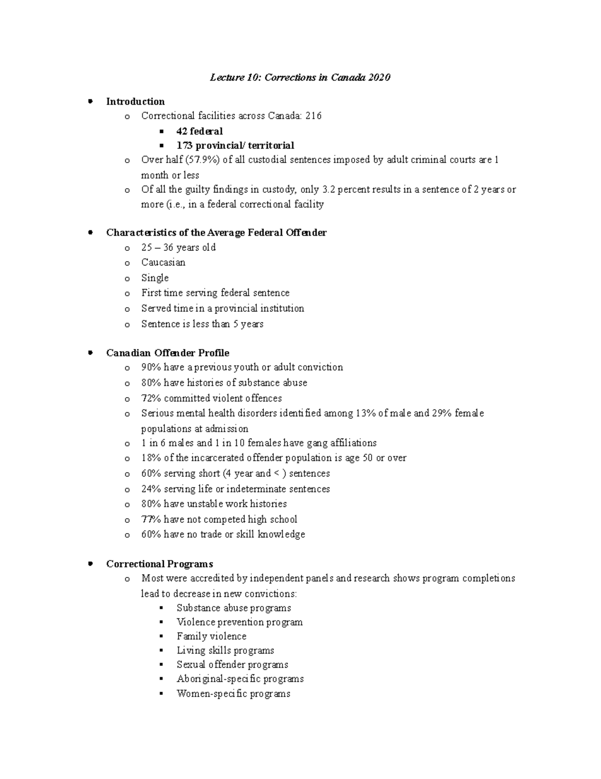 Lecture 10 (Corrections in Canada 2020) Lecture 10 Corrections in