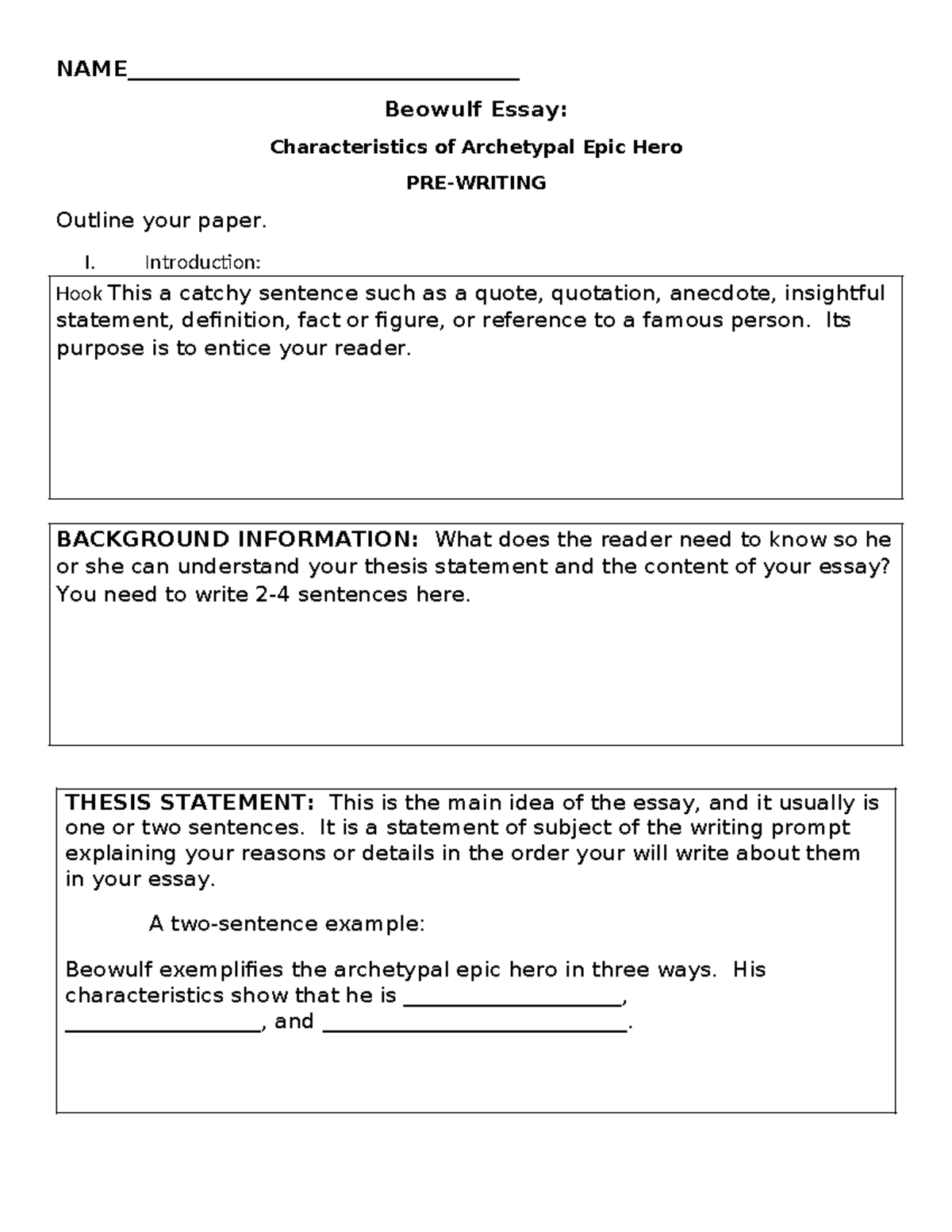 Beowulf+outline - An outline of Beowulf BLANK - NAME ...