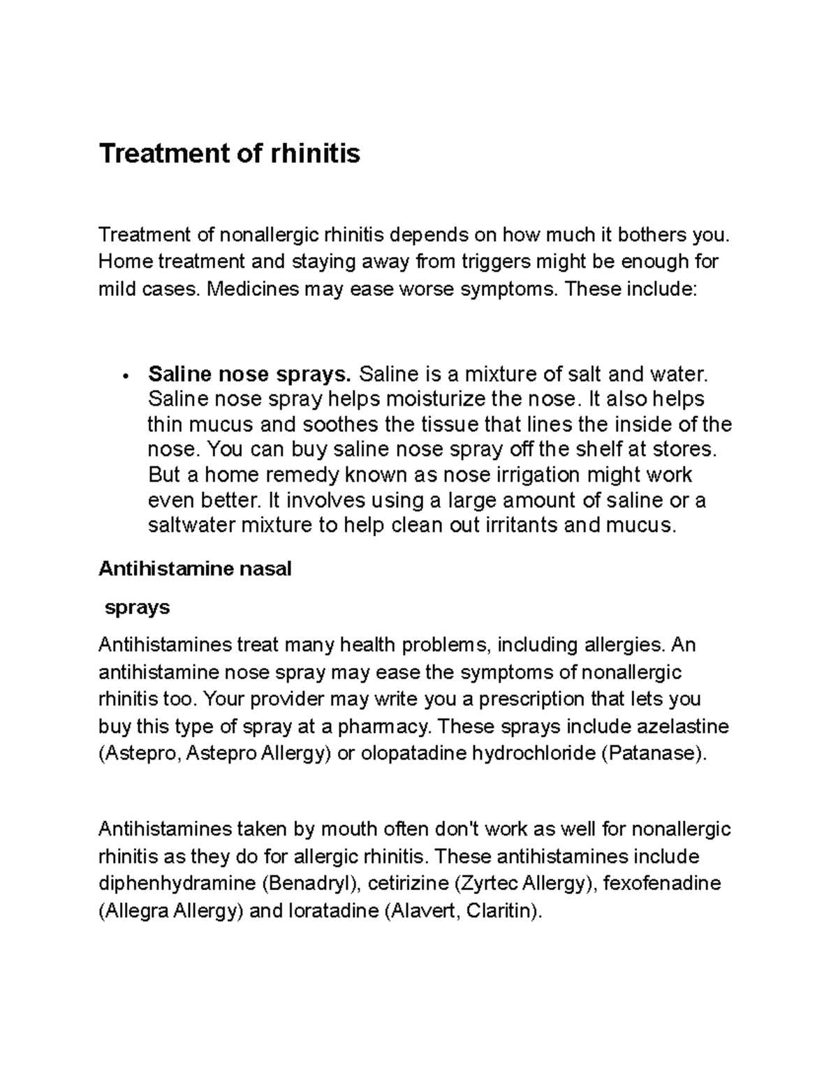 Group 26 treatment of rhinitis - Treatment of rhinitis Treatment of ...
