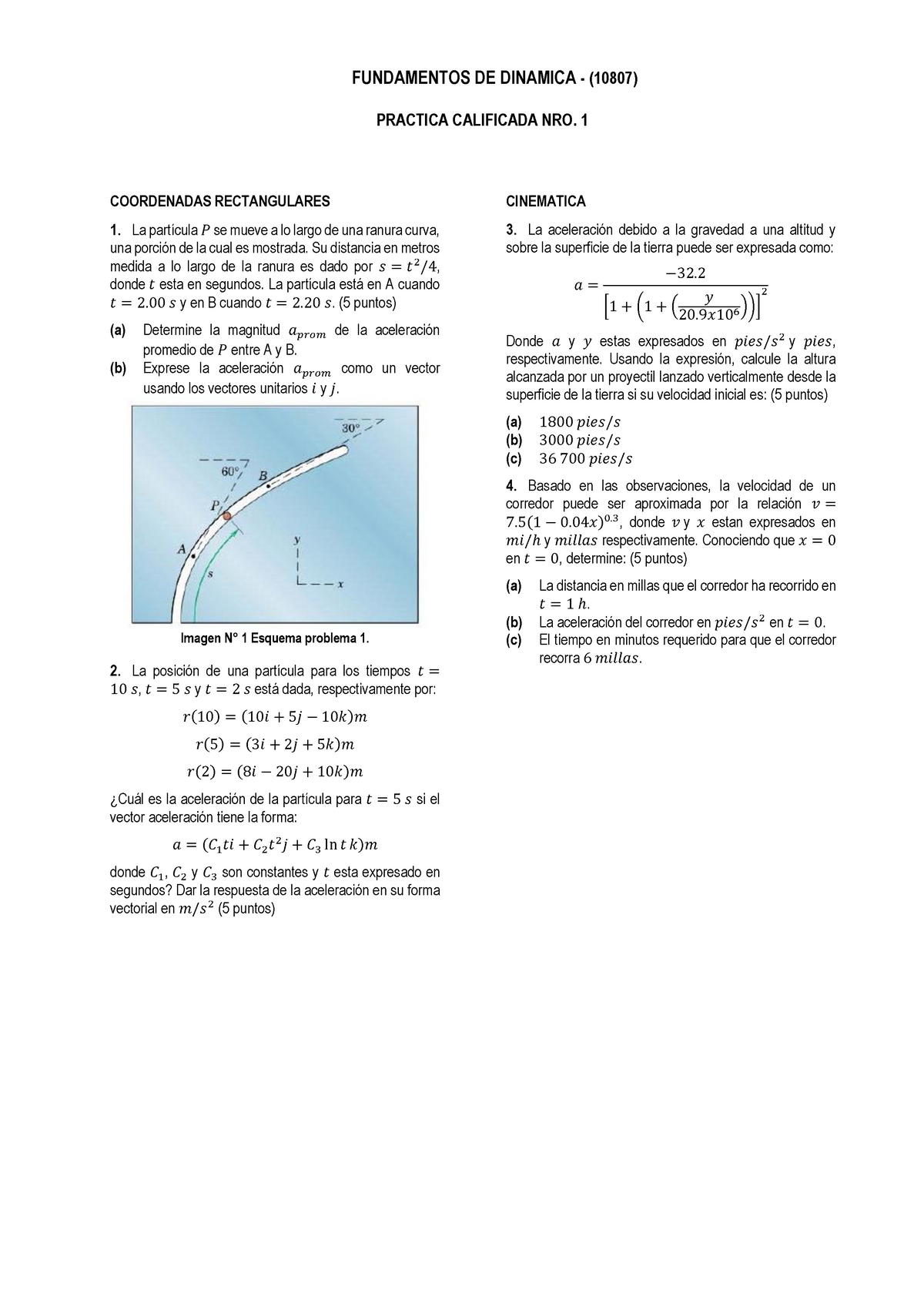 1RA Practica - Fundamentos DE Dinamica (10807) - Fundamentos De ...