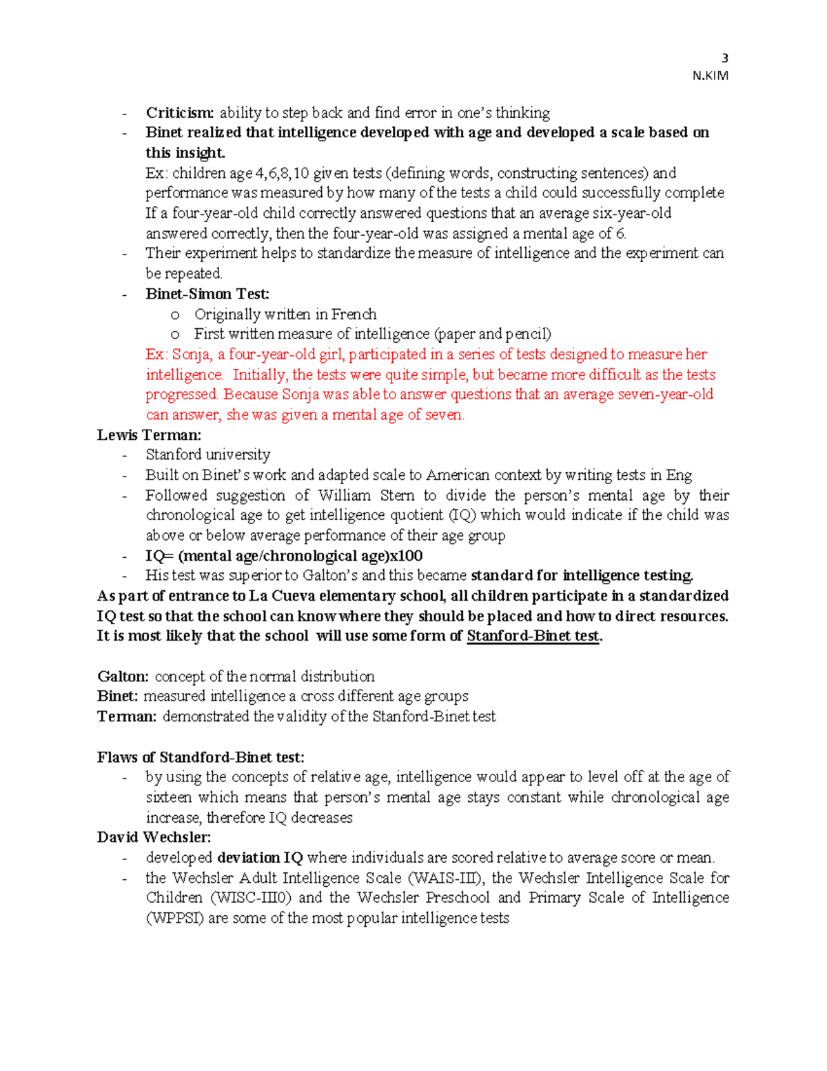 PSY100 Study Guide-19 - 3 N Criticism: ability to step back and find error  in one's thinking Binet - StuDocu
