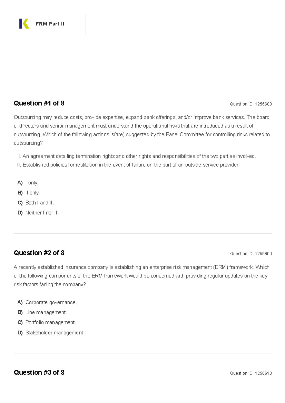 3. Operational Risk and Resiliency - Question #1 of 8 Question ID ...