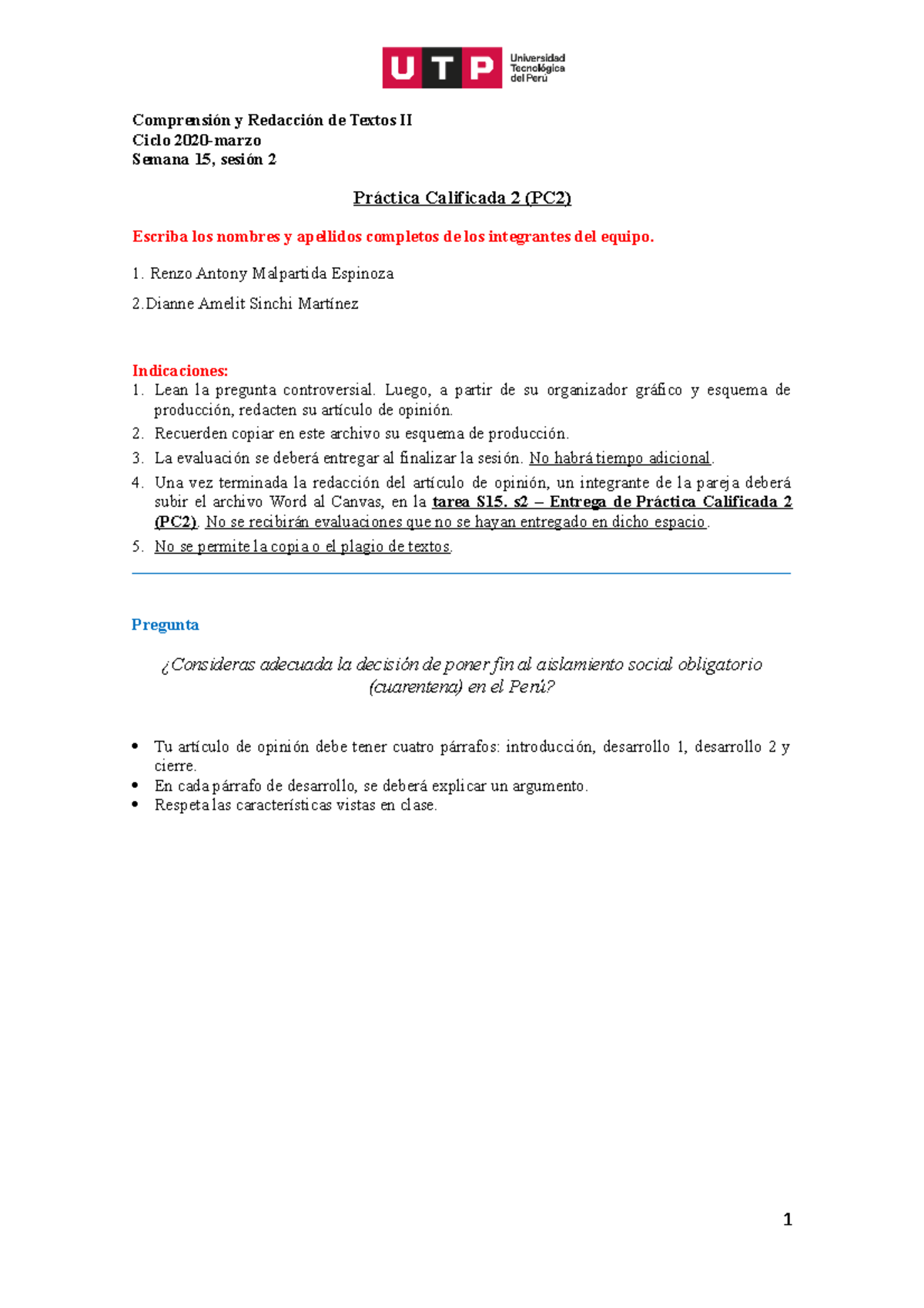 S15. S2 - Entrega De Práctica Calificada 2 (PC2) - Comprensión Y ...