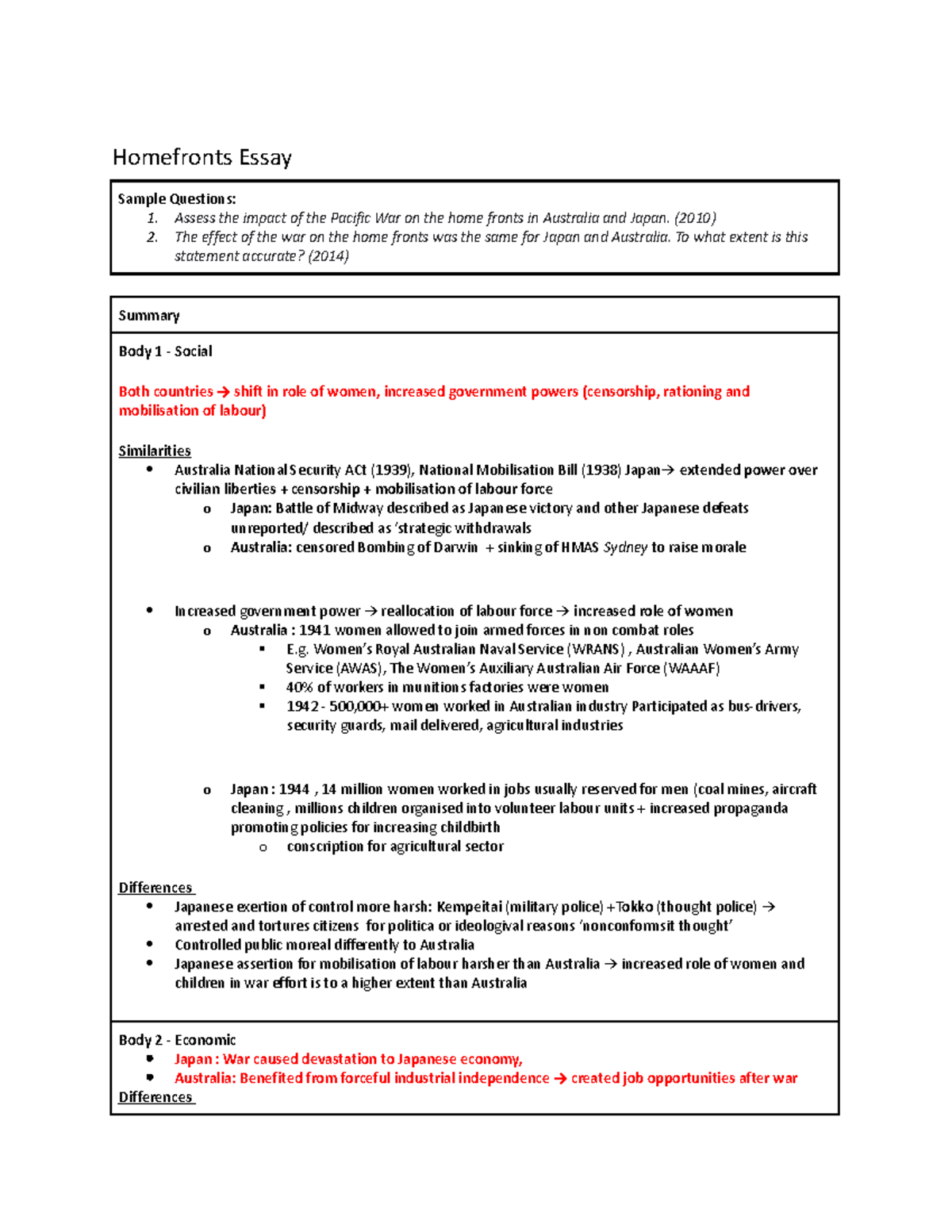 Homefronts essay scaffold Studocu