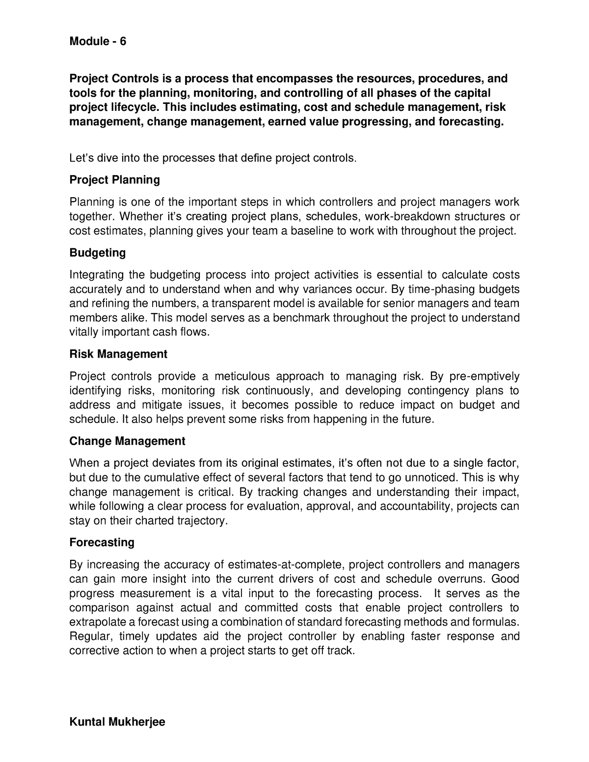 Module 6 Project Management - Project Controls Is A Process That ...