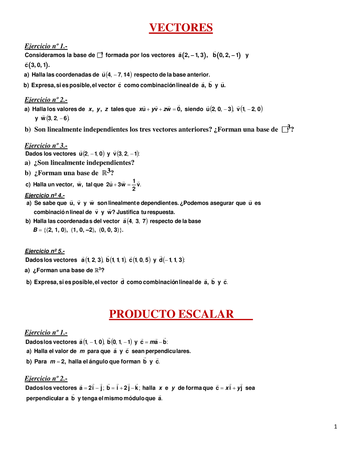 Ejercicios De Vectores En El Espacio I - VECTORES Ejercicio Nº 1 ...