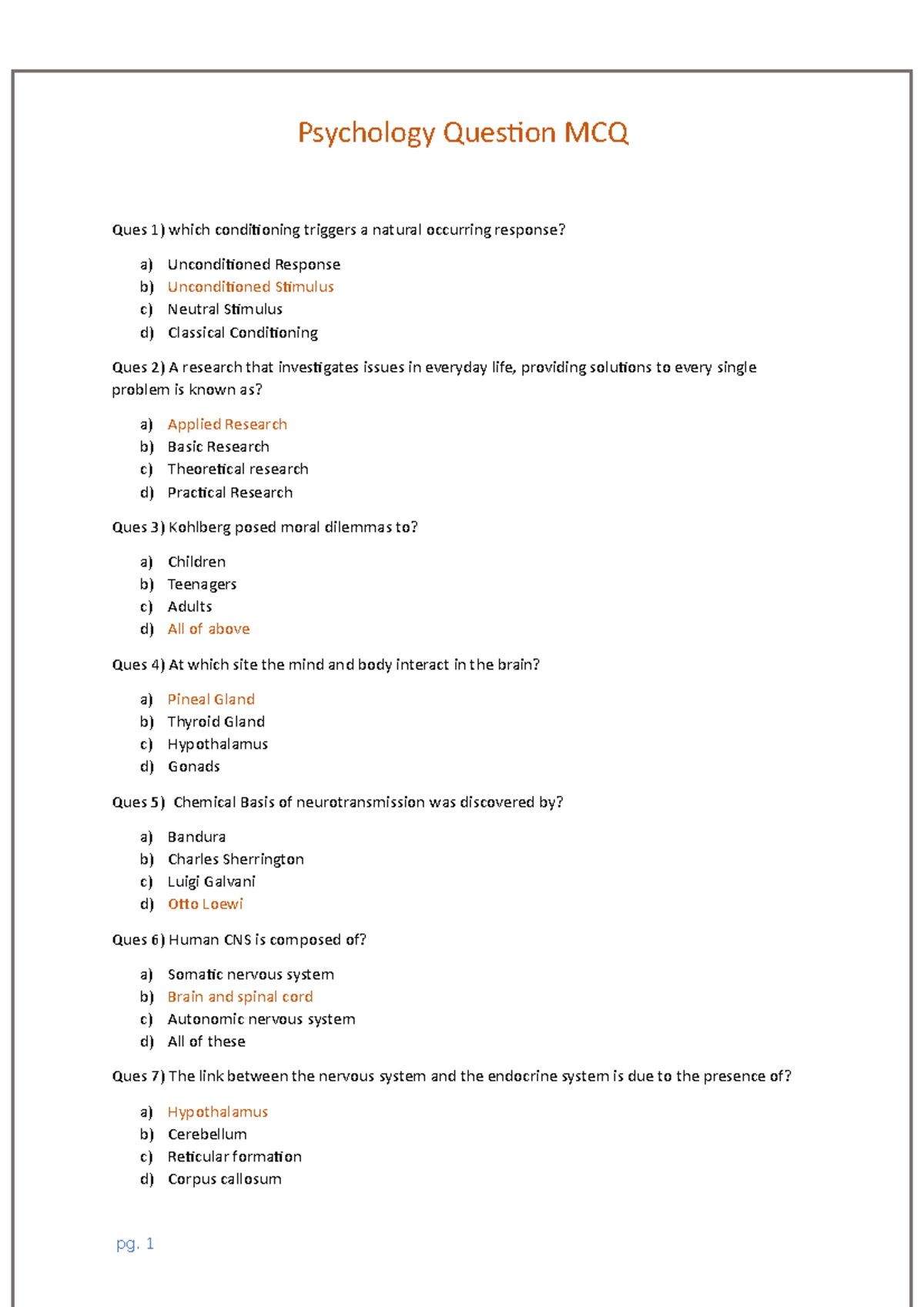 Psychology Questions MCQ - Psychology Question MCQ Ques 1) Which ...