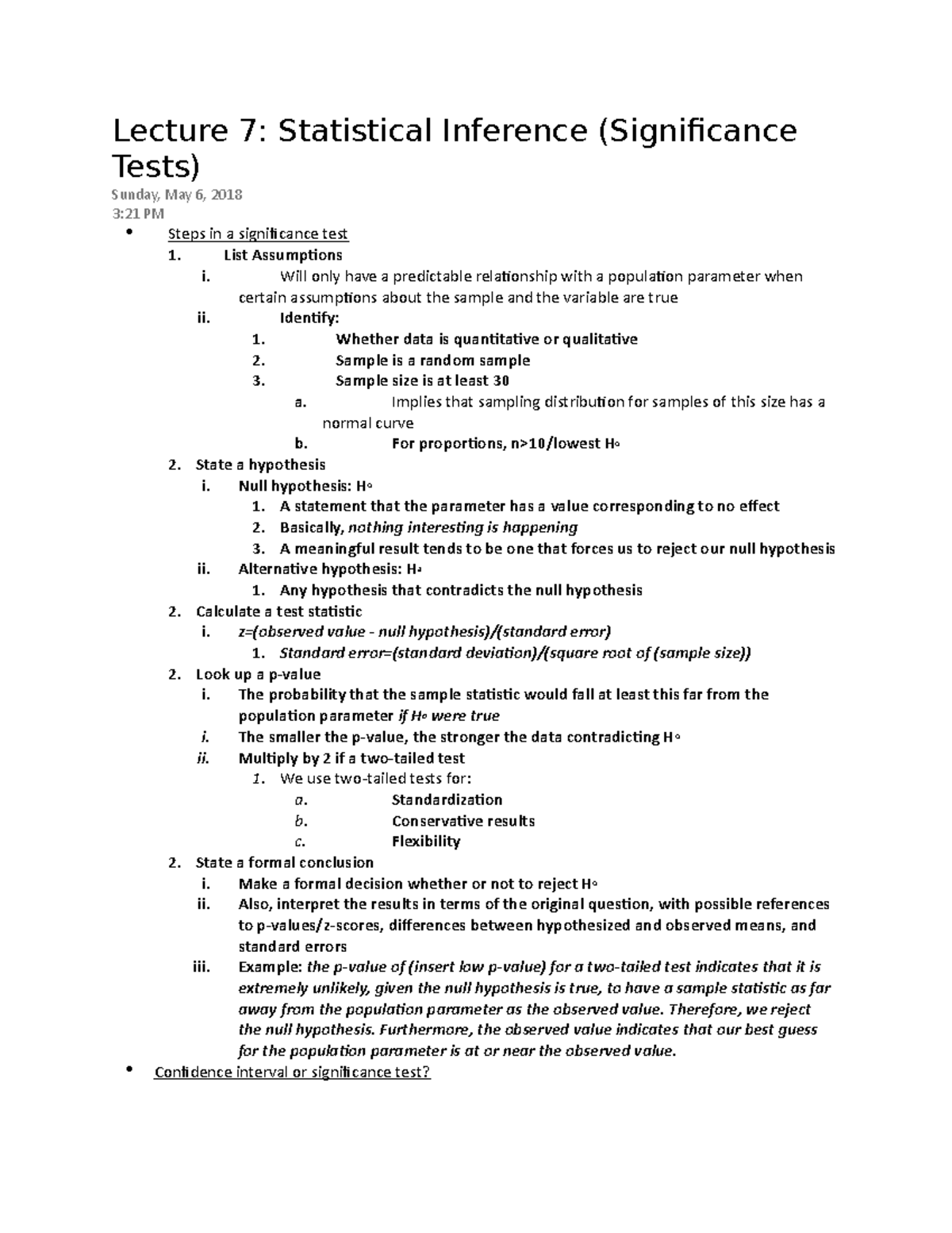 Lecture 7 - Lecture 7: Statistical Inference (Significance Tests ...