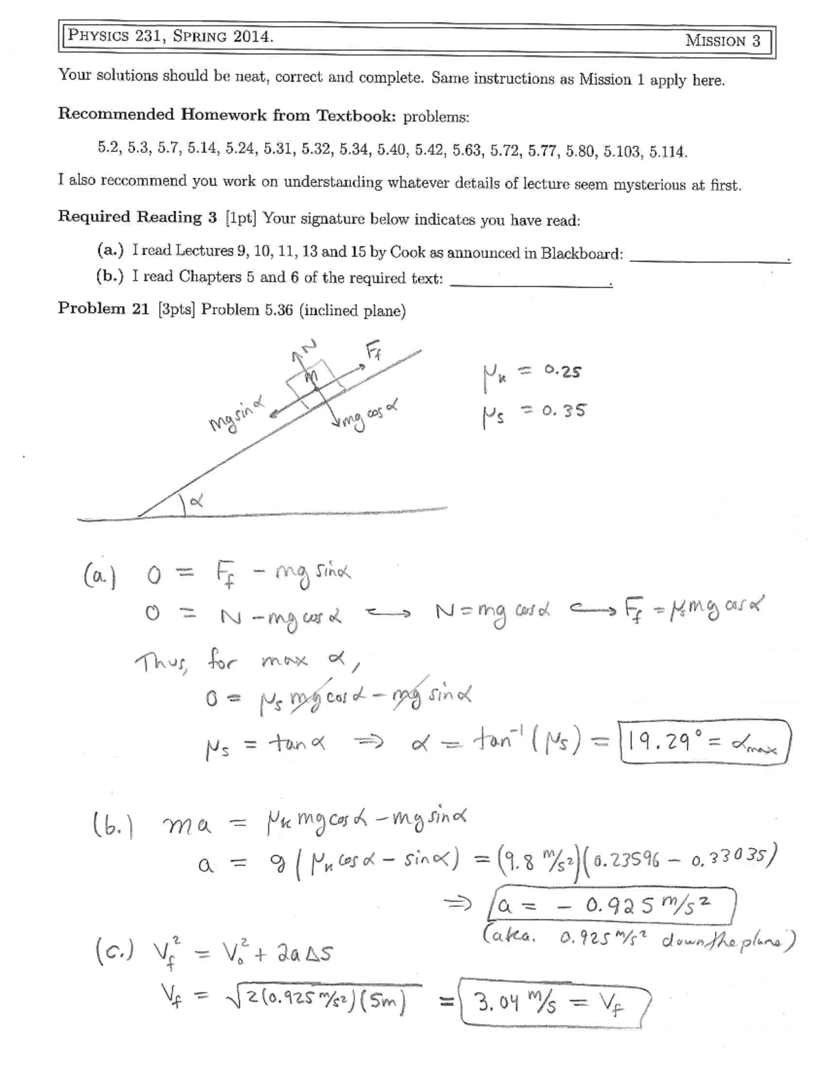 Seminar assignments Mission 3 - solutions - PHYSICS 231, SPRING 2014 ...