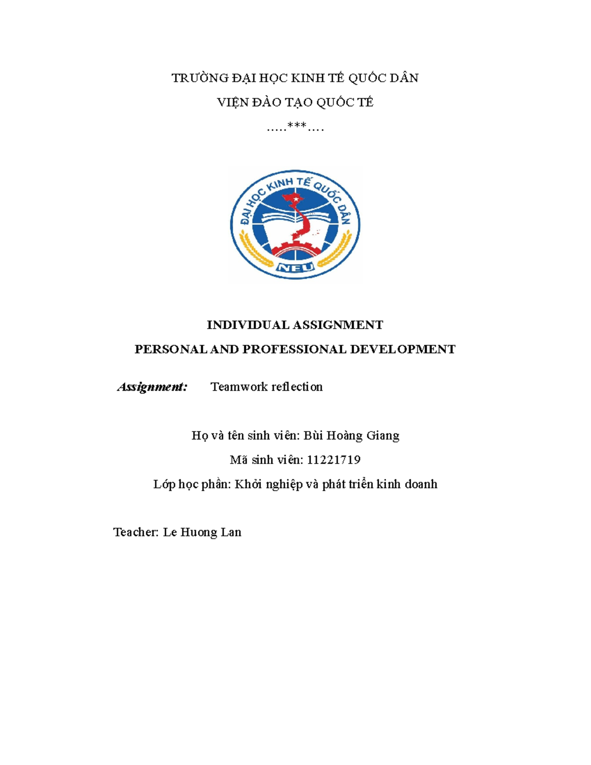 PPD Reflection - học đi - TRƯỜNG ĐẠI HỌC KINH TẾ QUỐC DÂN VIỆN ĐÀO TẠO ...