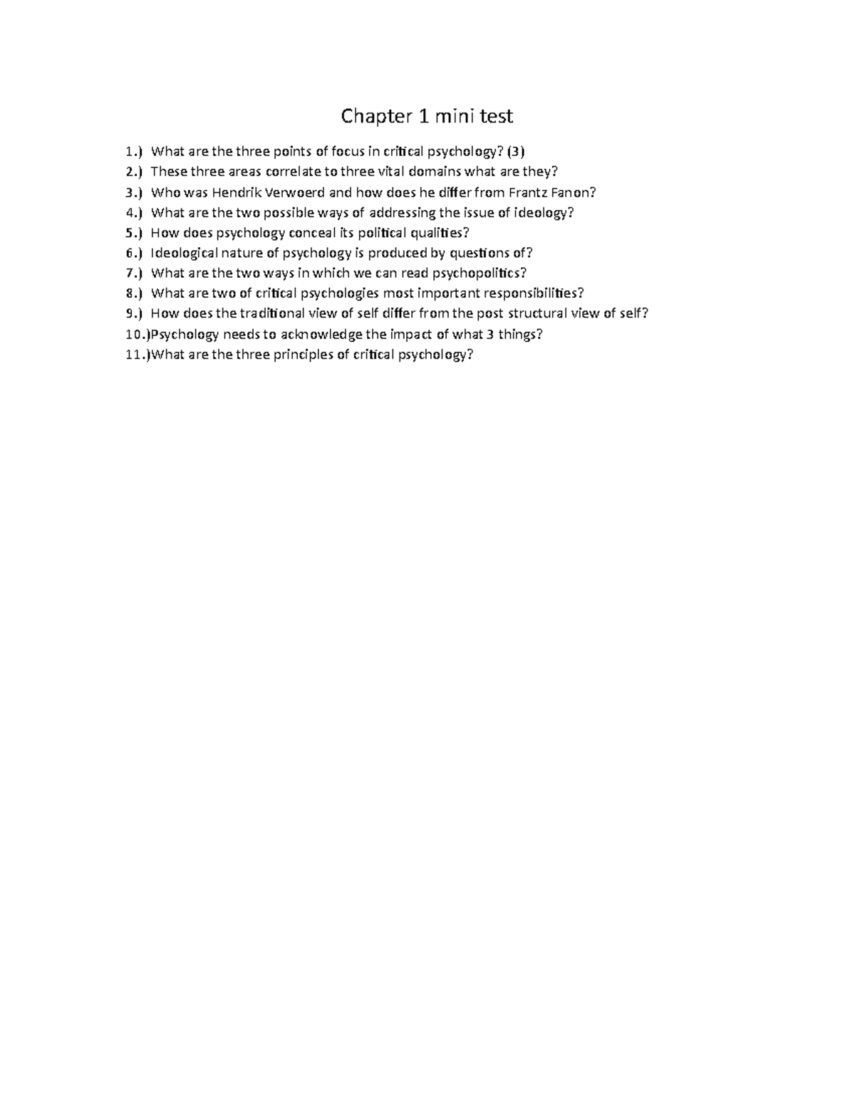 Chapter 1 mini test - Mini test - Chapter 1 mini test 1.) What are the ...