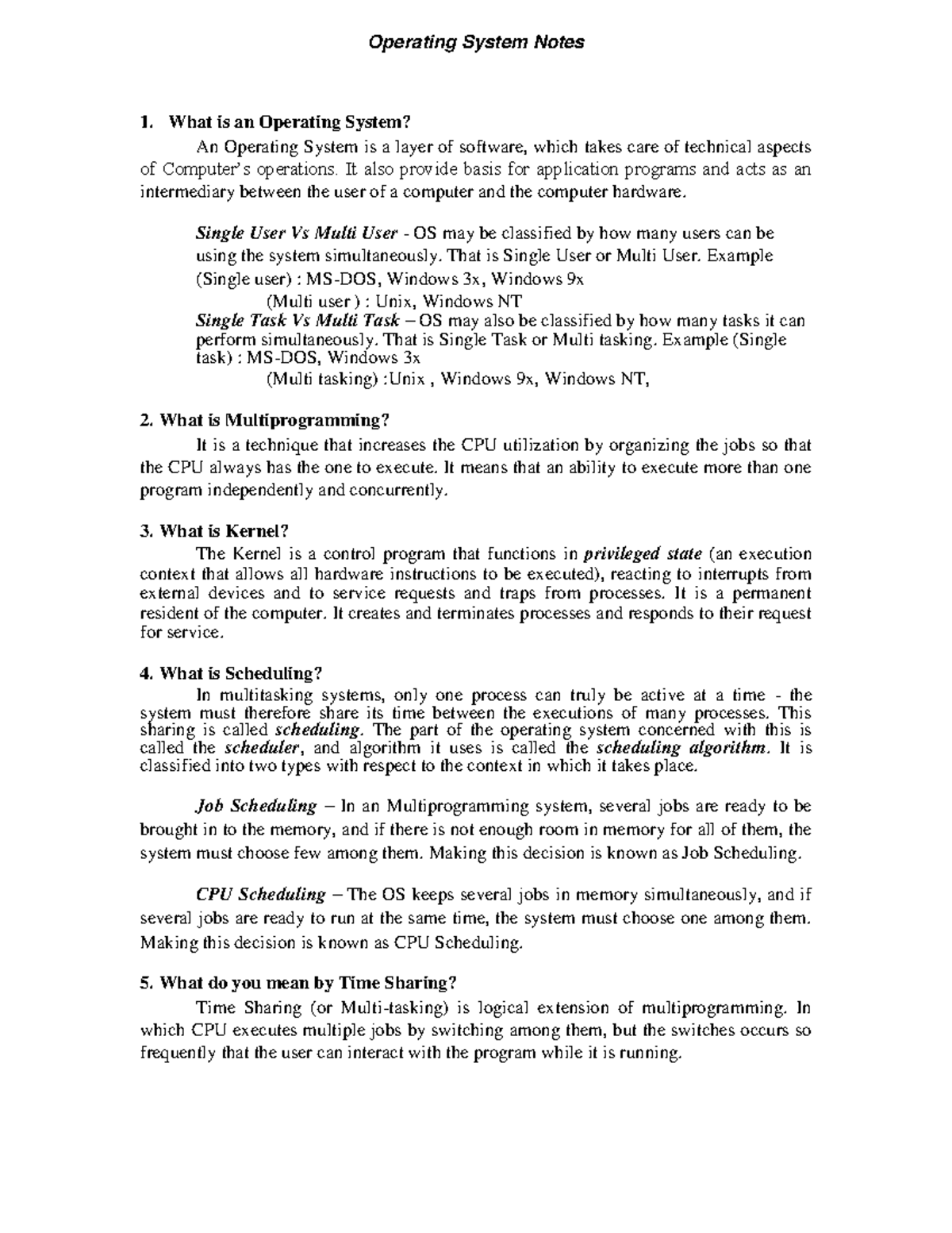 Operating System Notes - What is an Operating System? An Operating ...
