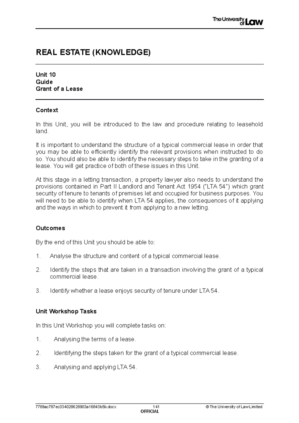 WS10 Real Estate guide REAL ESTATE (KNOWLEDGE) Unit 10