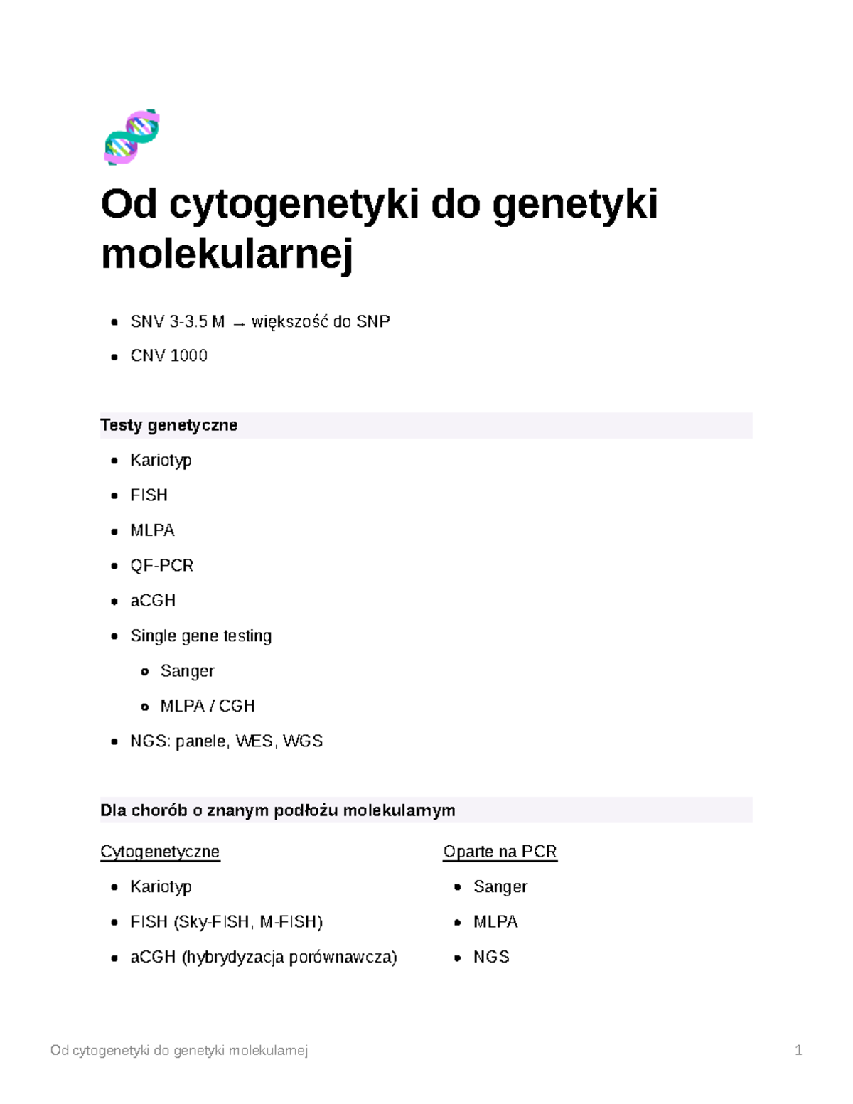 Od Cytogenetyki Do Genetyki Molekularnej - Notatki Z Wykładu - Od ...