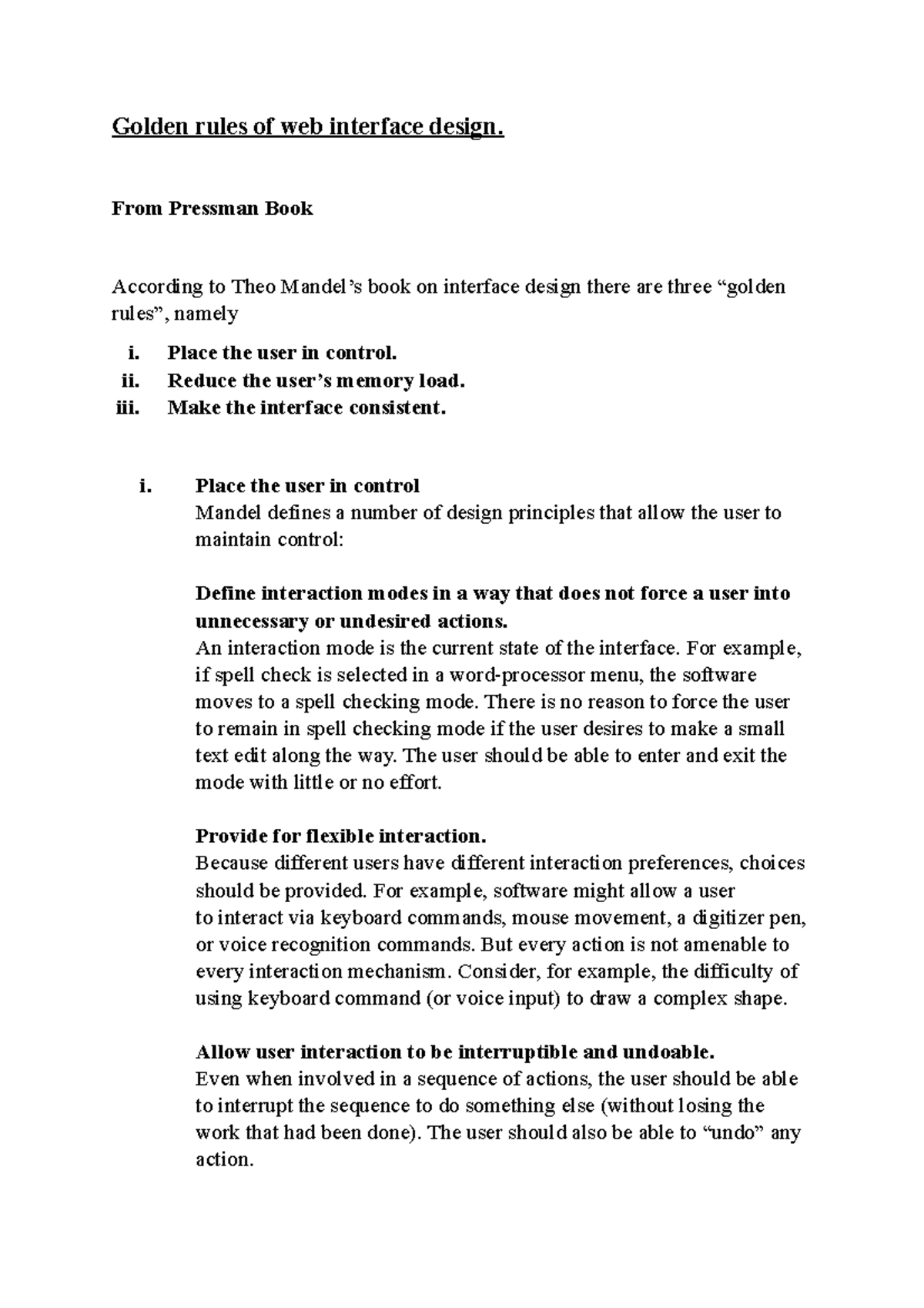 SE practical 3A - Golden rules of web interface design. From Pressman ...