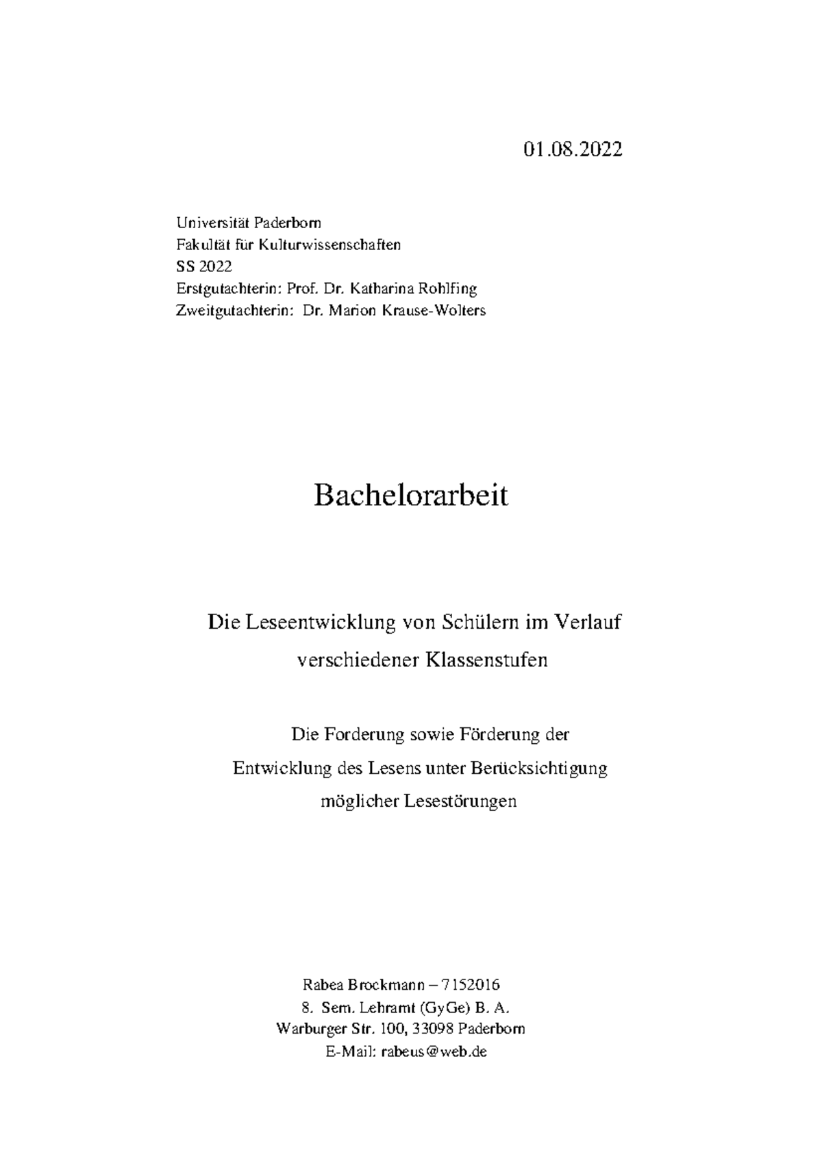 Bachelorarbeit - 01. Universität Paderborn Fakultät für ...