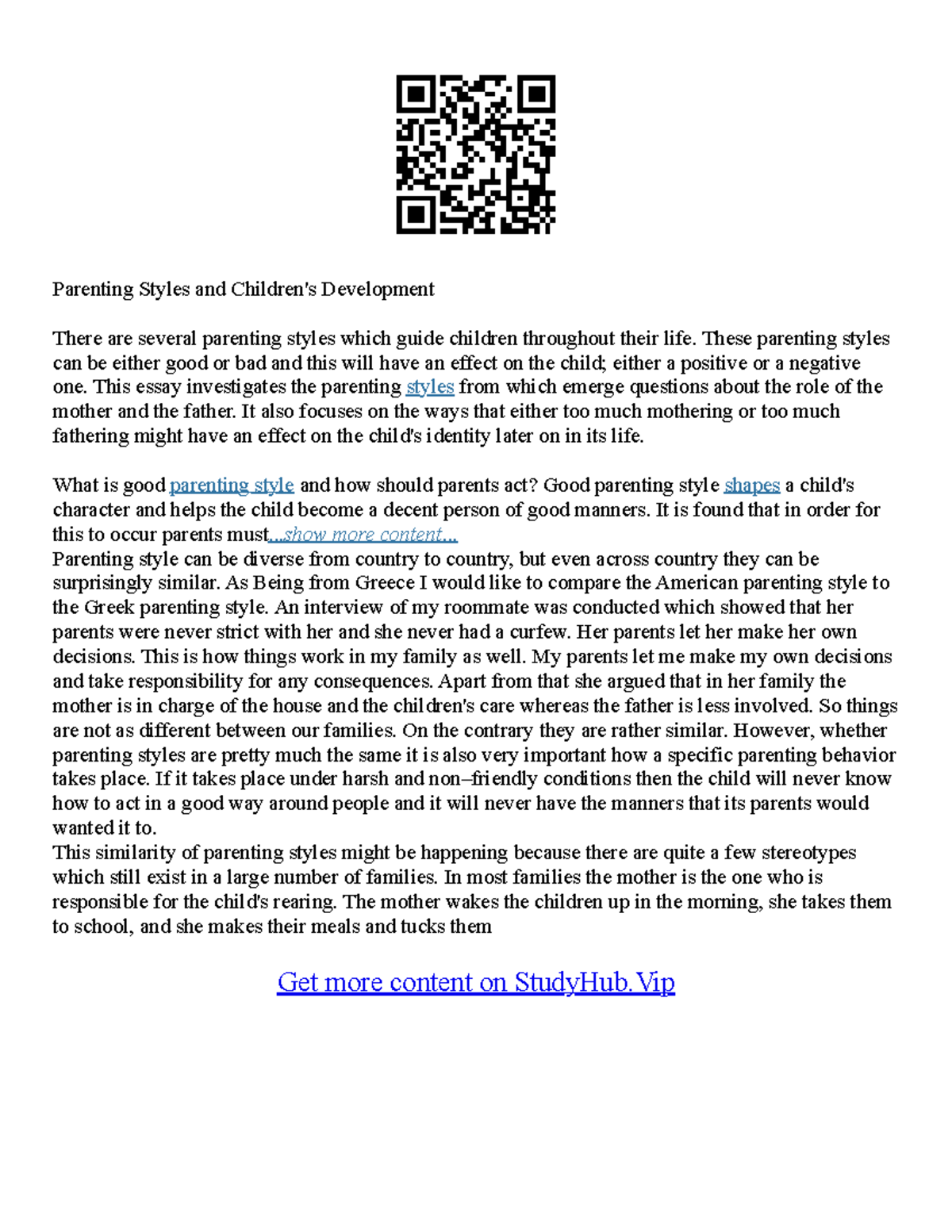 parenting styles and child development essay