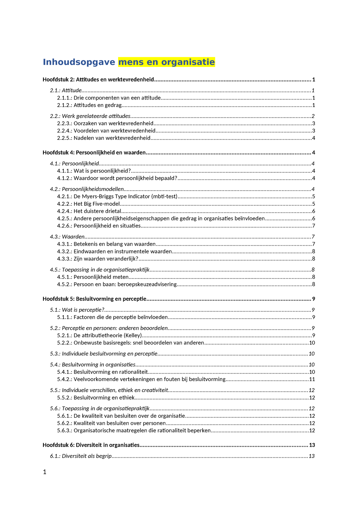 Samenvatting Mens En Organisatie Inhoudsopgave Mens En Organisatie