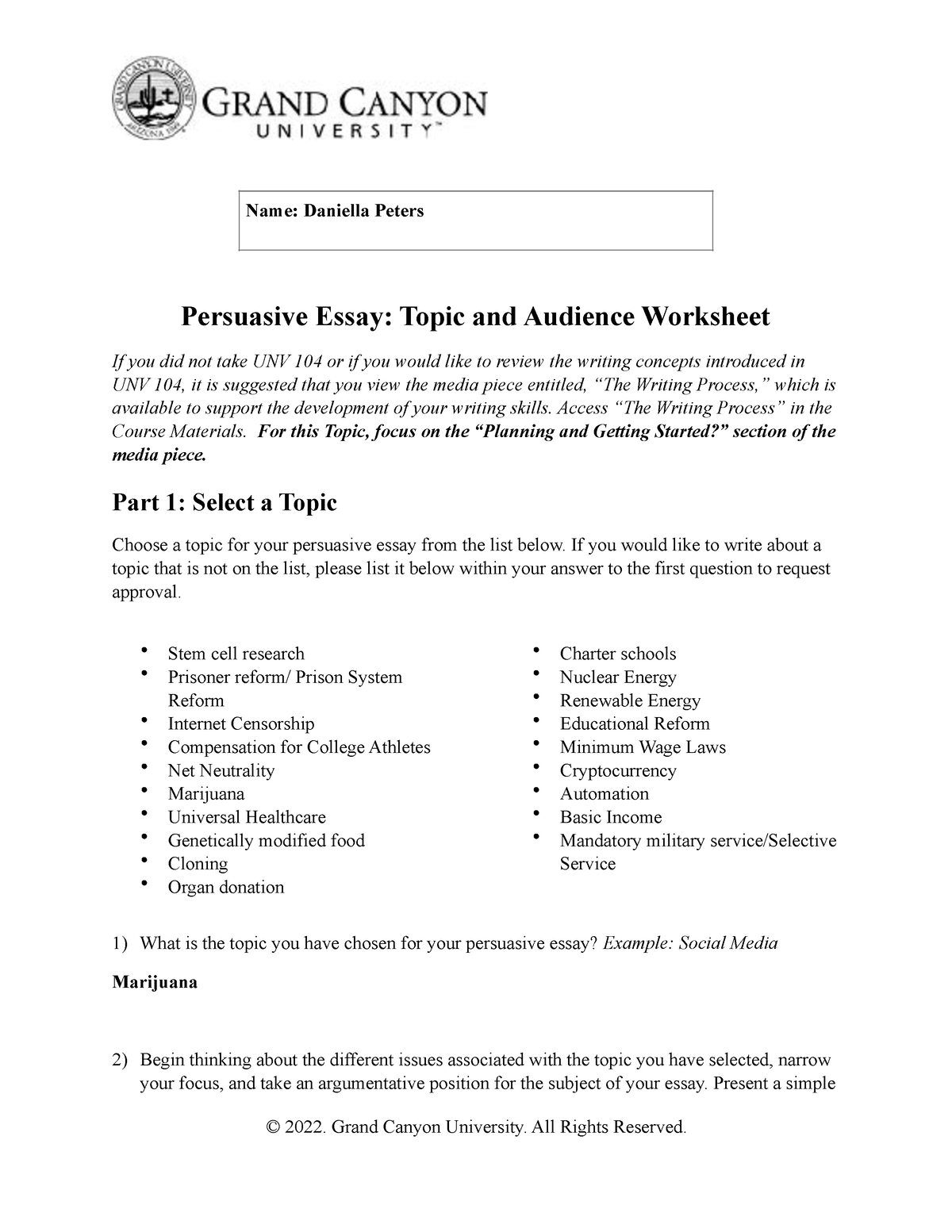 T1 Topicand Audience Worksheet PHI105 Persuasive Essay Planning 9 5 22 ...