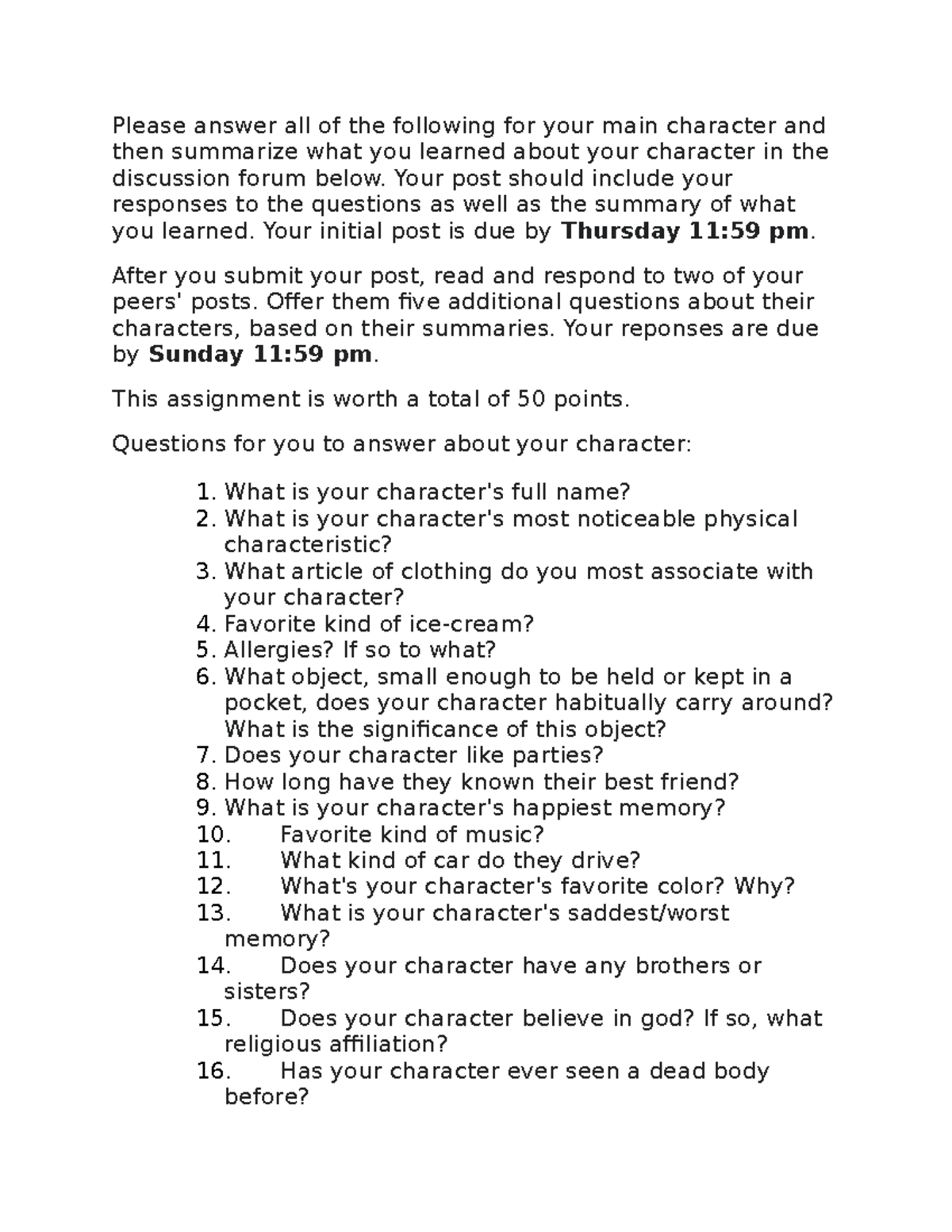 20 quetions 11 - Discussion post prompt of 20 questions asked about ...