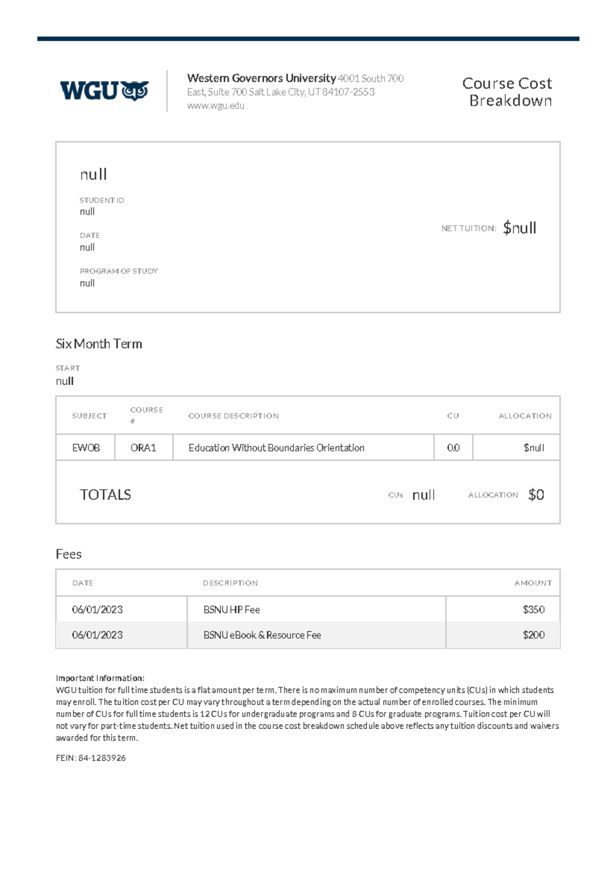 11166748 Course Cost Breakdown Term 202306 Course Cost Breakdown null