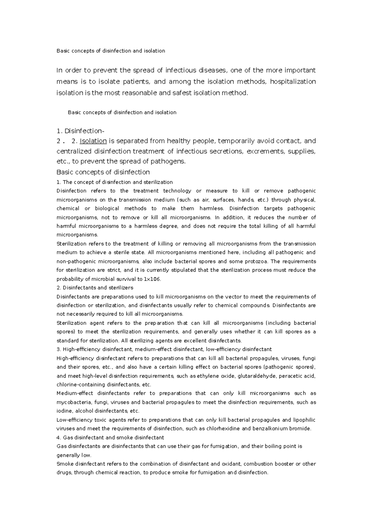 Basic concepts of disinfection and isolation NRS110 - Basic concepts of ...